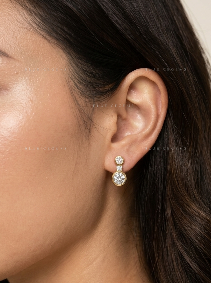Double Bezel Drop Earrings