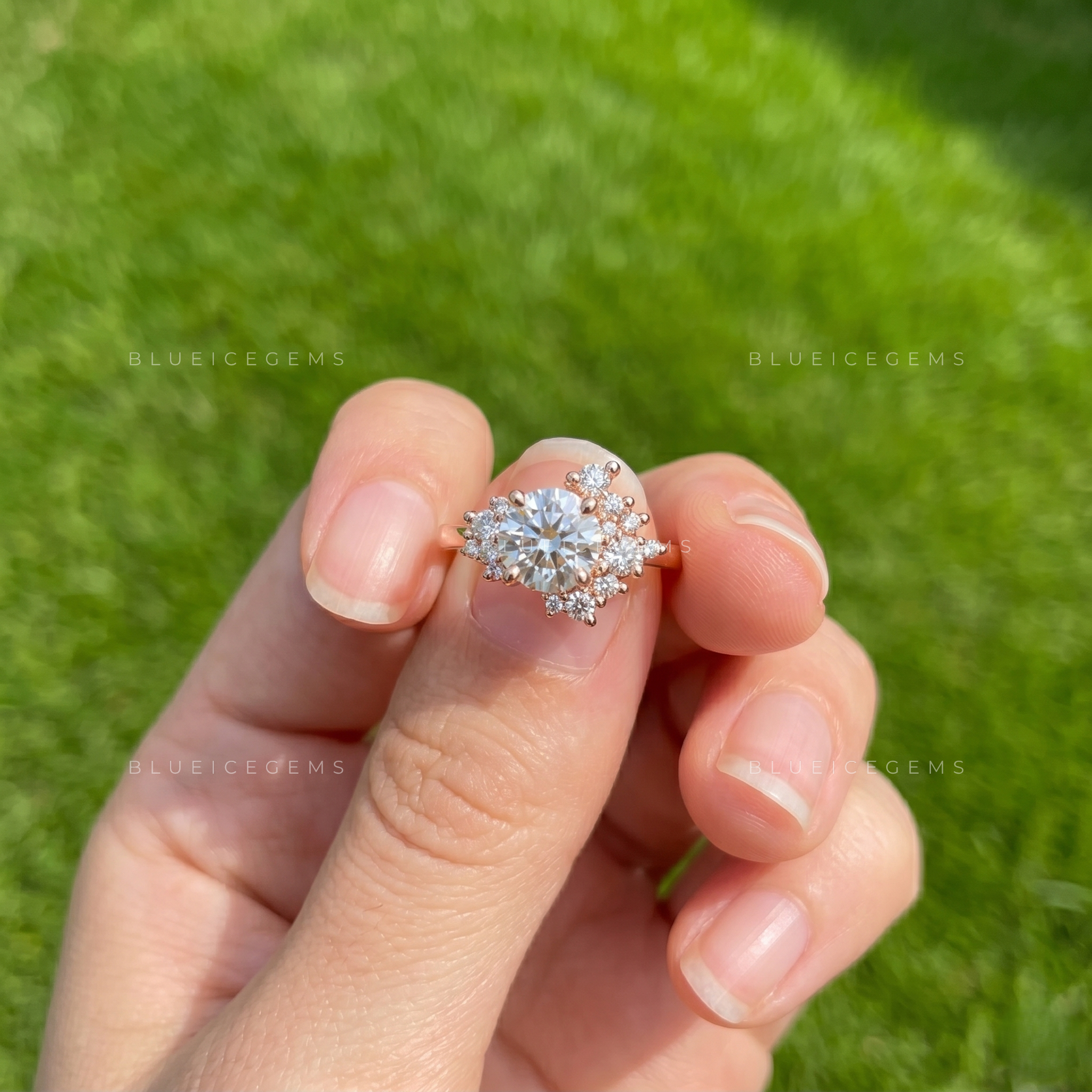 Vintage Romance Round Brilliant Cut Cluster Accent Engagement Ring