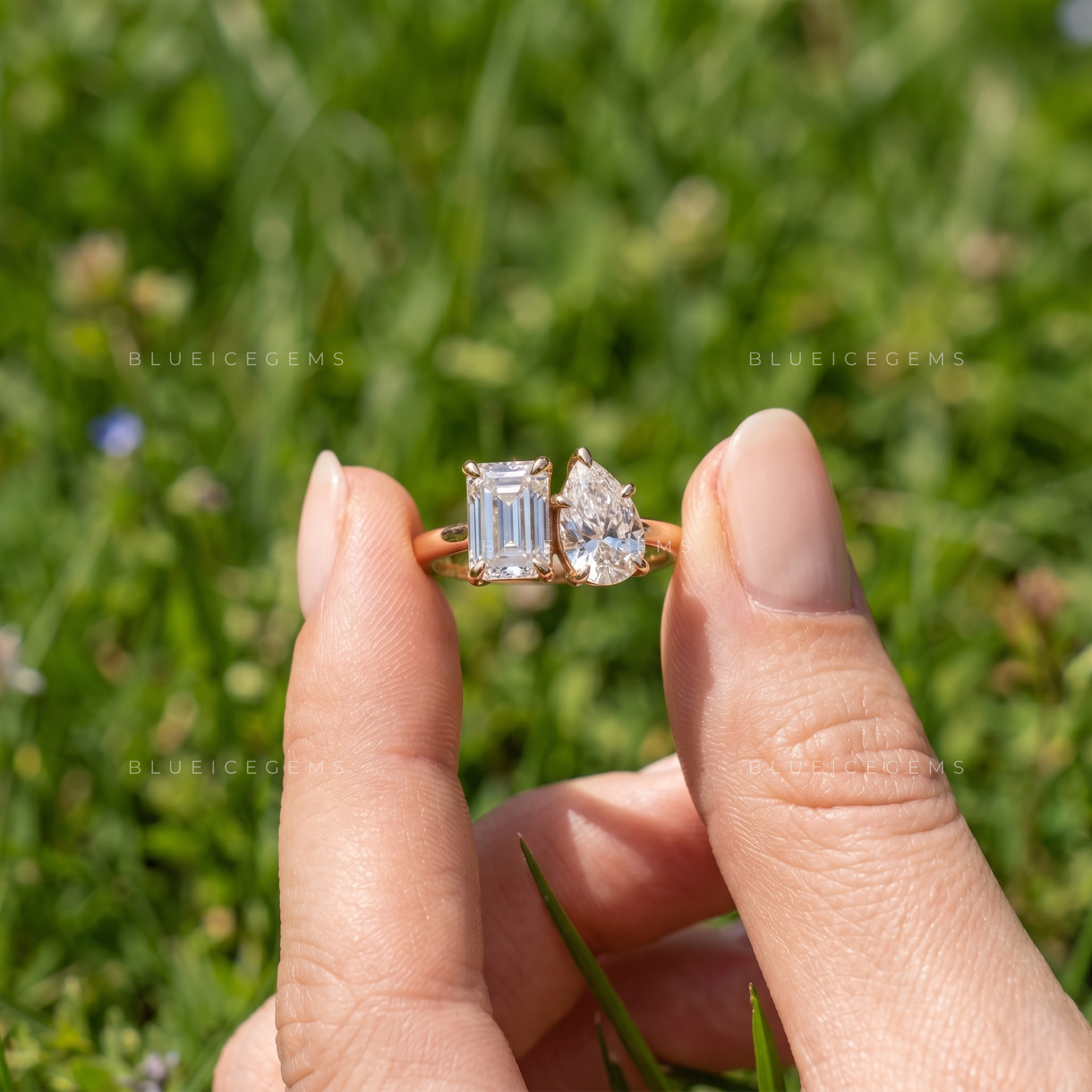 Eternal Union Toi et Moi Emerald and Pear Cut Two Stone Engagement Ring