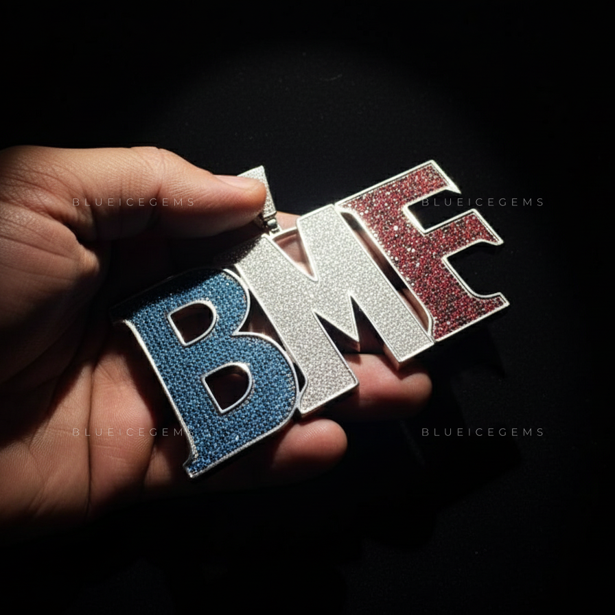 The "BMF" Tri-Tone Authority: Blue, White, & Crimson Multi-Stone Initial Pendant