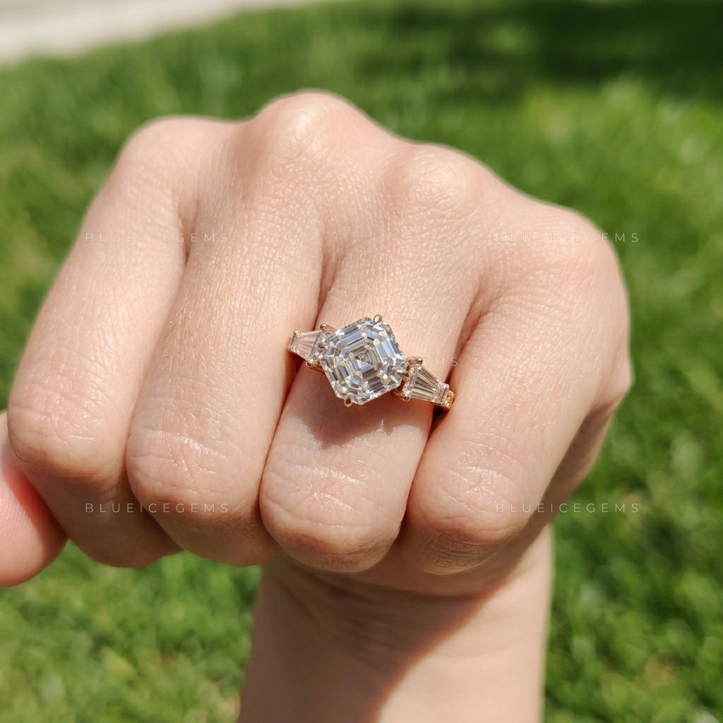 Luminous Octavia Cut Tapered Baguette Hidden Halo Ring