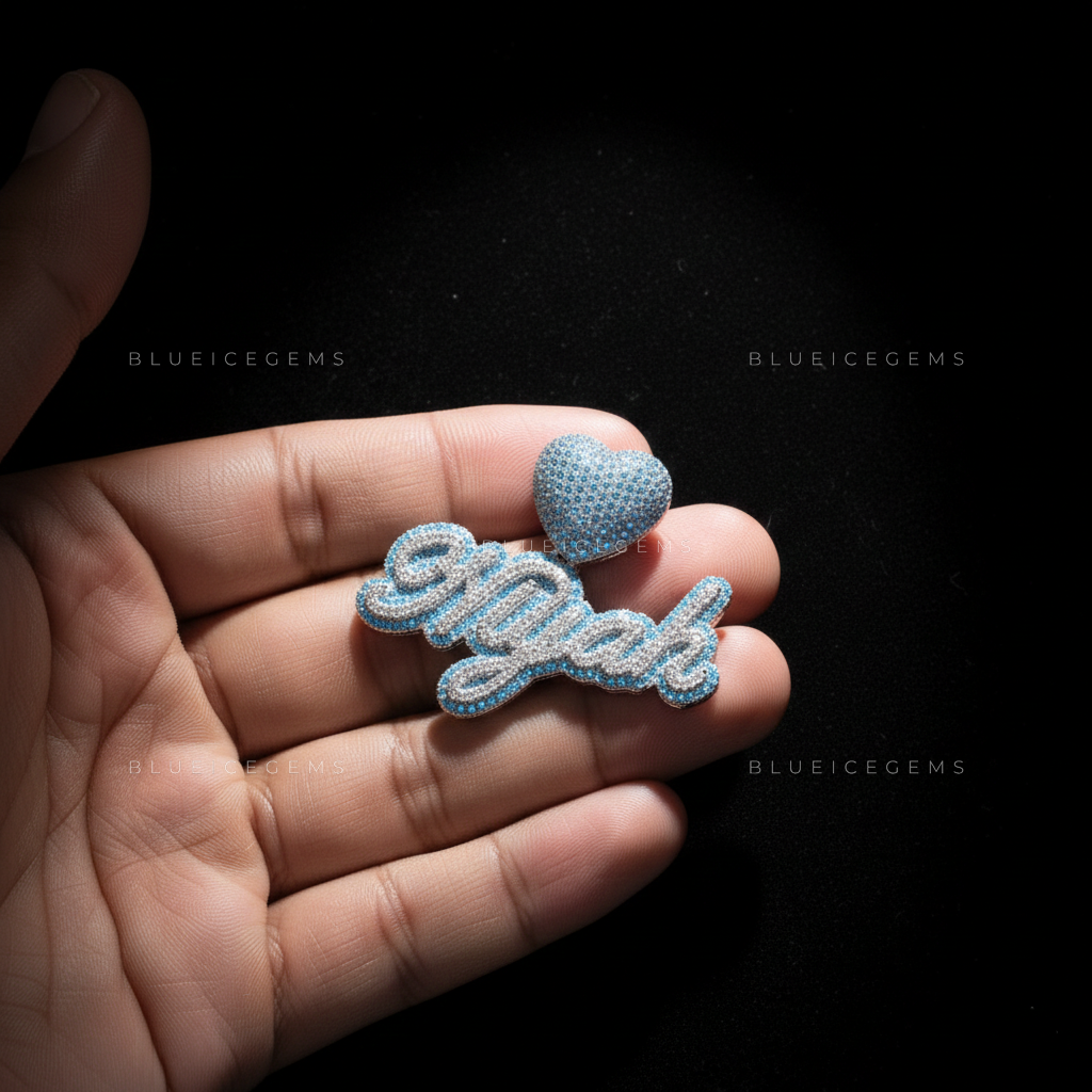 The "NIYAH" Azure Heart: Cursive Script & 3D Blue Sapphire Heart Sovereign