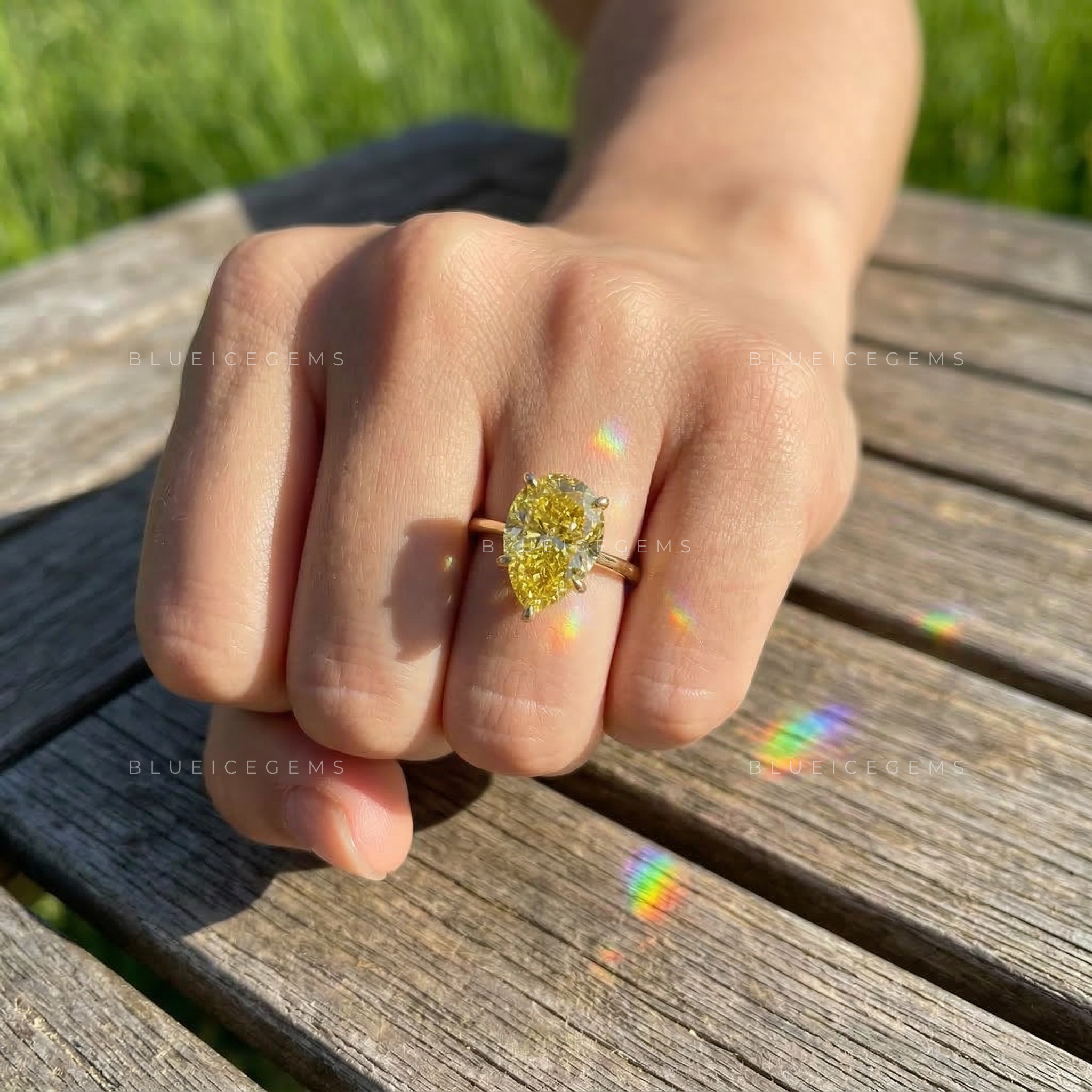 Golden Sunrise Pear Cut Canary Yellow Solitaire Ring