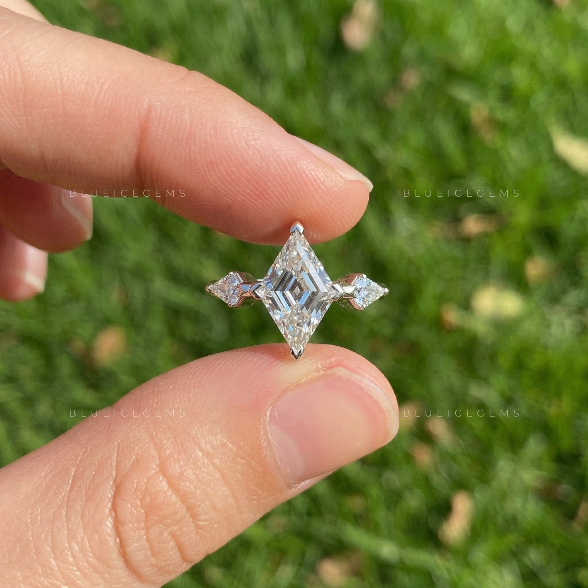 Geometric Allure Lozenge and Kite Cut Trilogy Engagement Ring