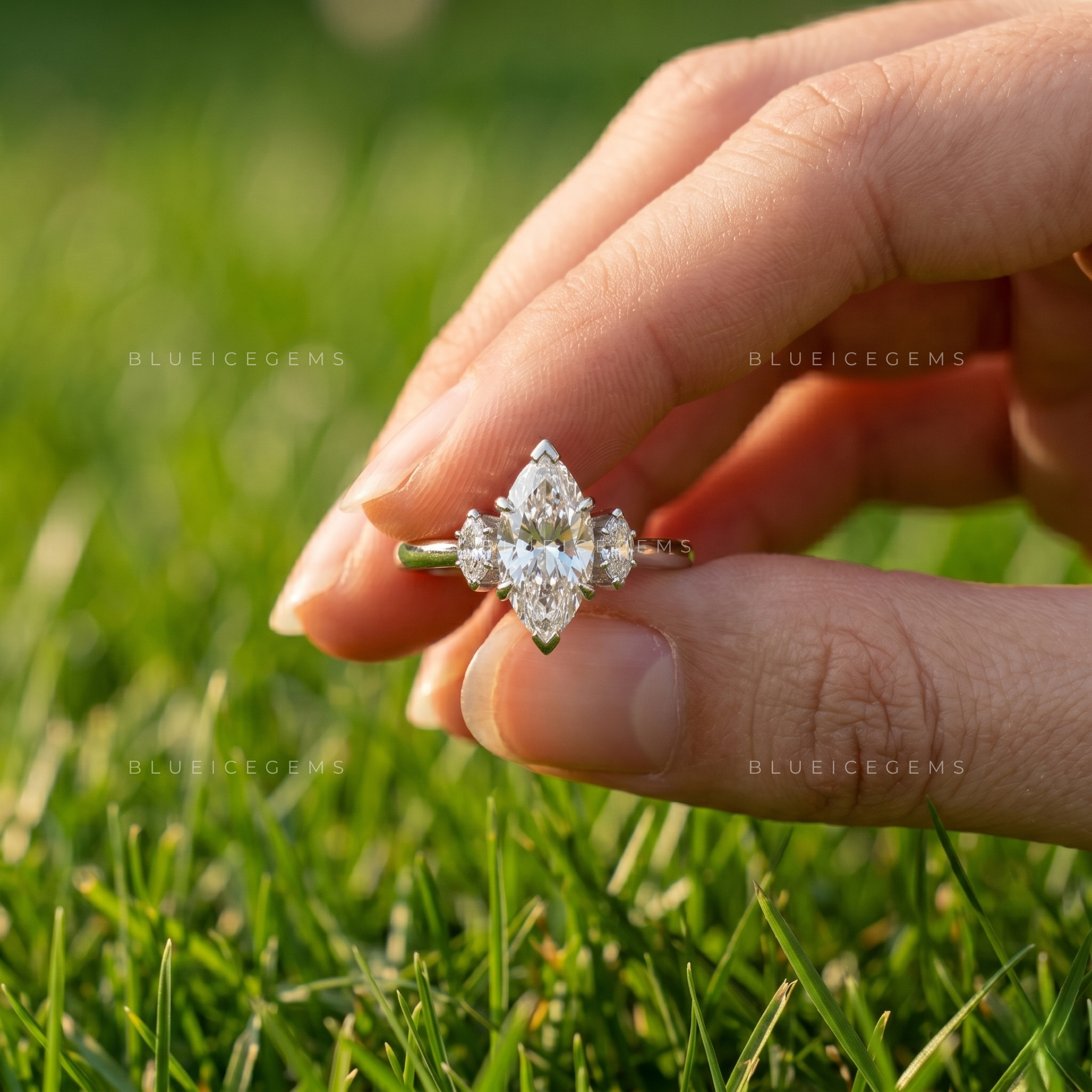 Opulent Triple Marquise Brilliant Cut Victorian Inspired Engagement Ring