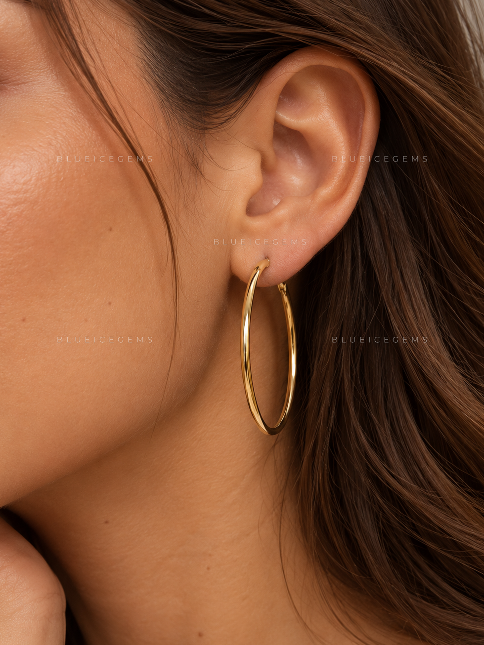Large Polished Hollow Tube Hoop Earrings