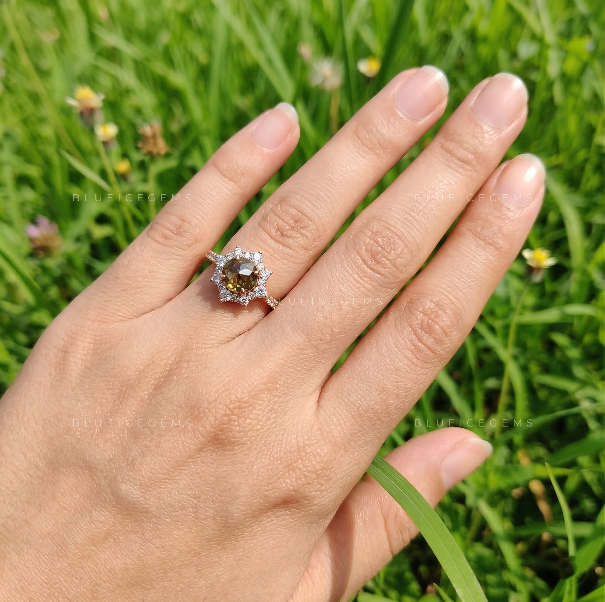 Champagne Vintage Rose Cut Halo Ring