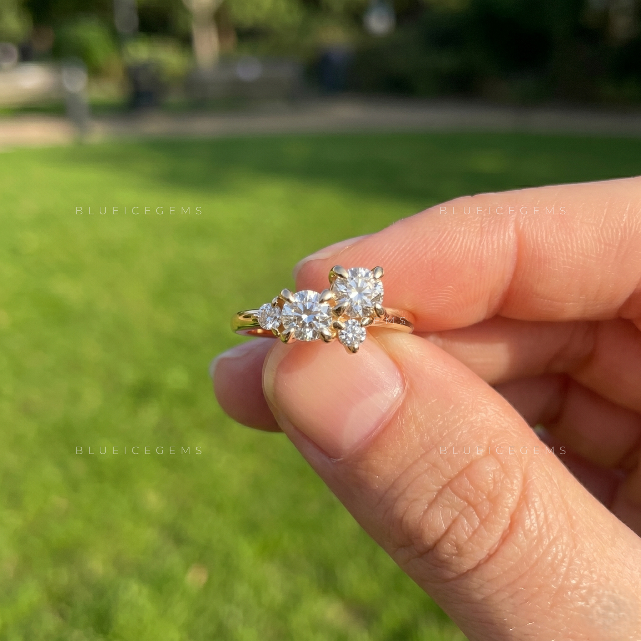 Radiant Harmony Round Brilliant Three Stone Ring