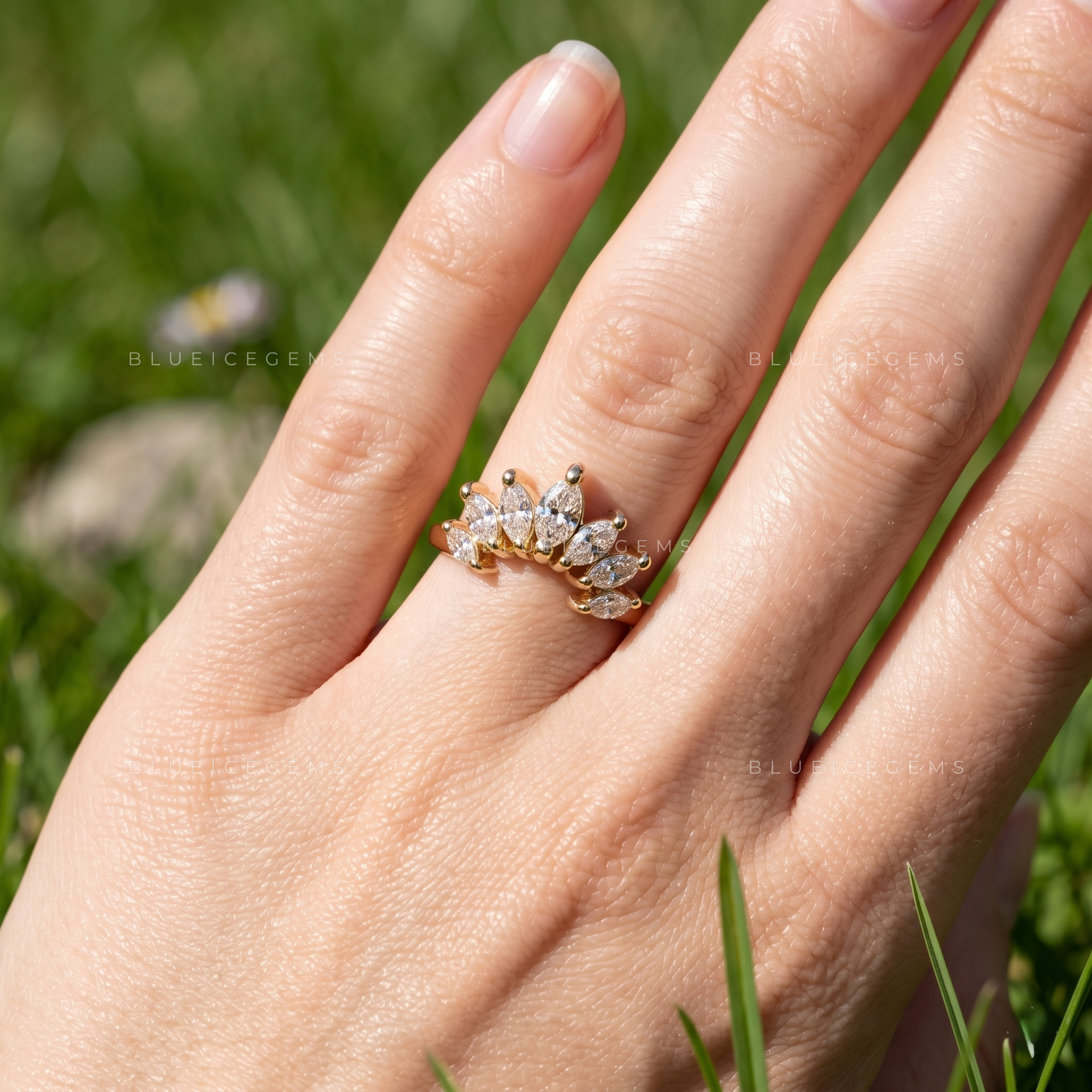 Whispering Leaves Marquise Diamond Nature Inspired Ring