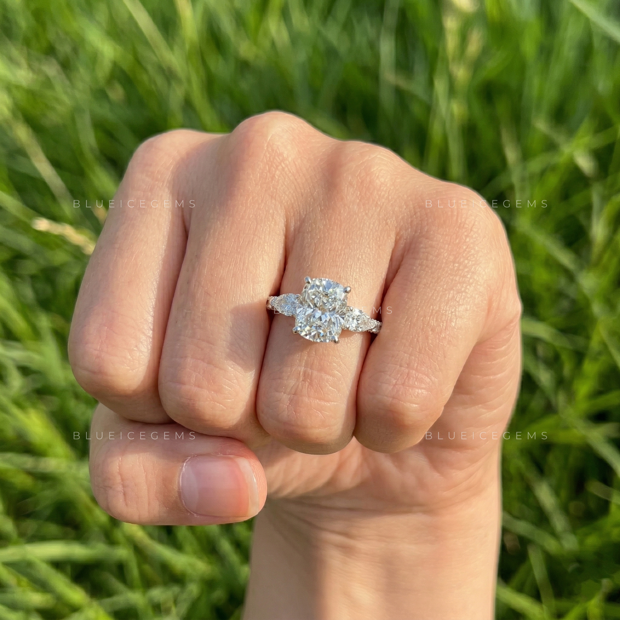 Romantic Sophistication Cushion Cut Floral Trilogy Engagement Ring