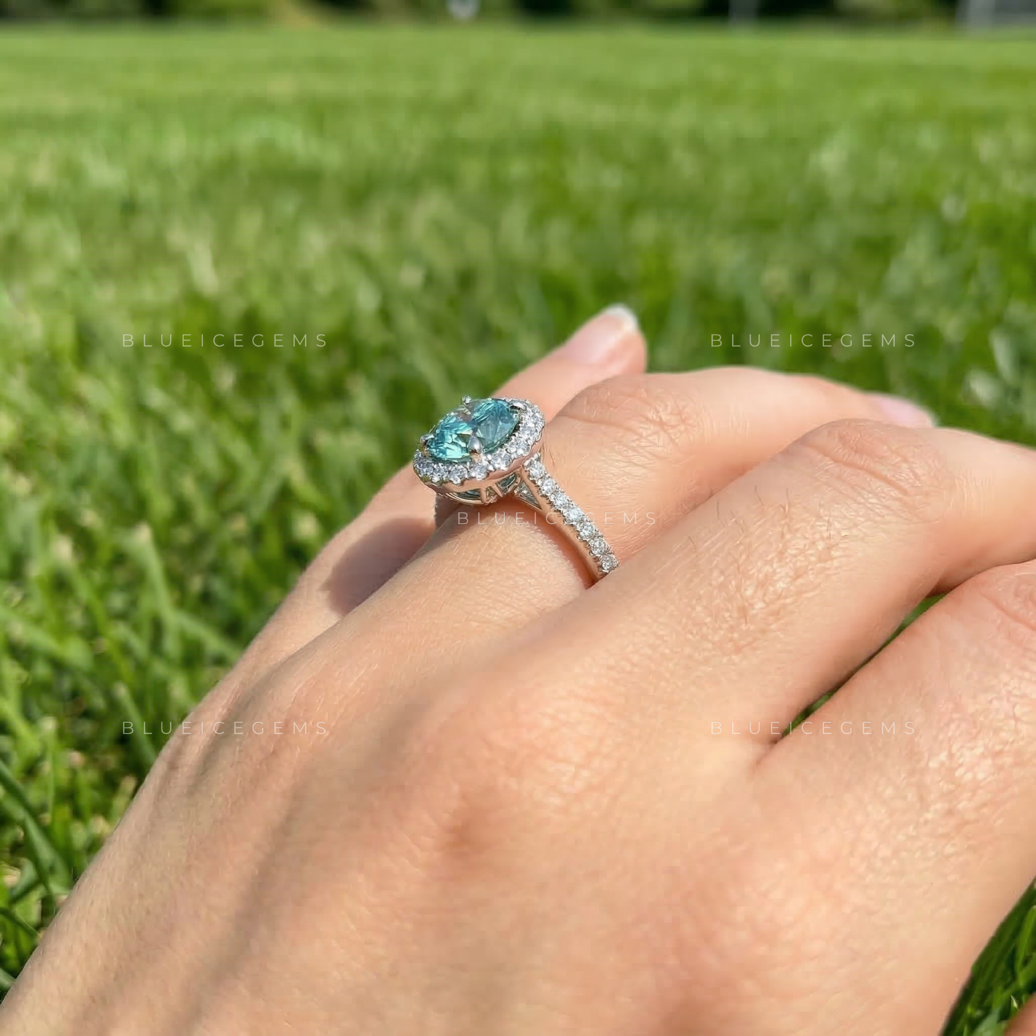 Oceanic Brilliance Round Cut Cathedral Halo Ring