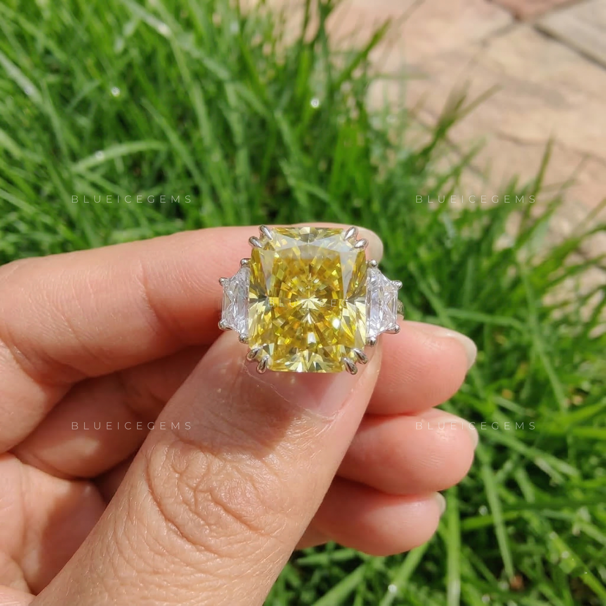 Majestic Solstice Radiant Cut Canary Yellow Ring