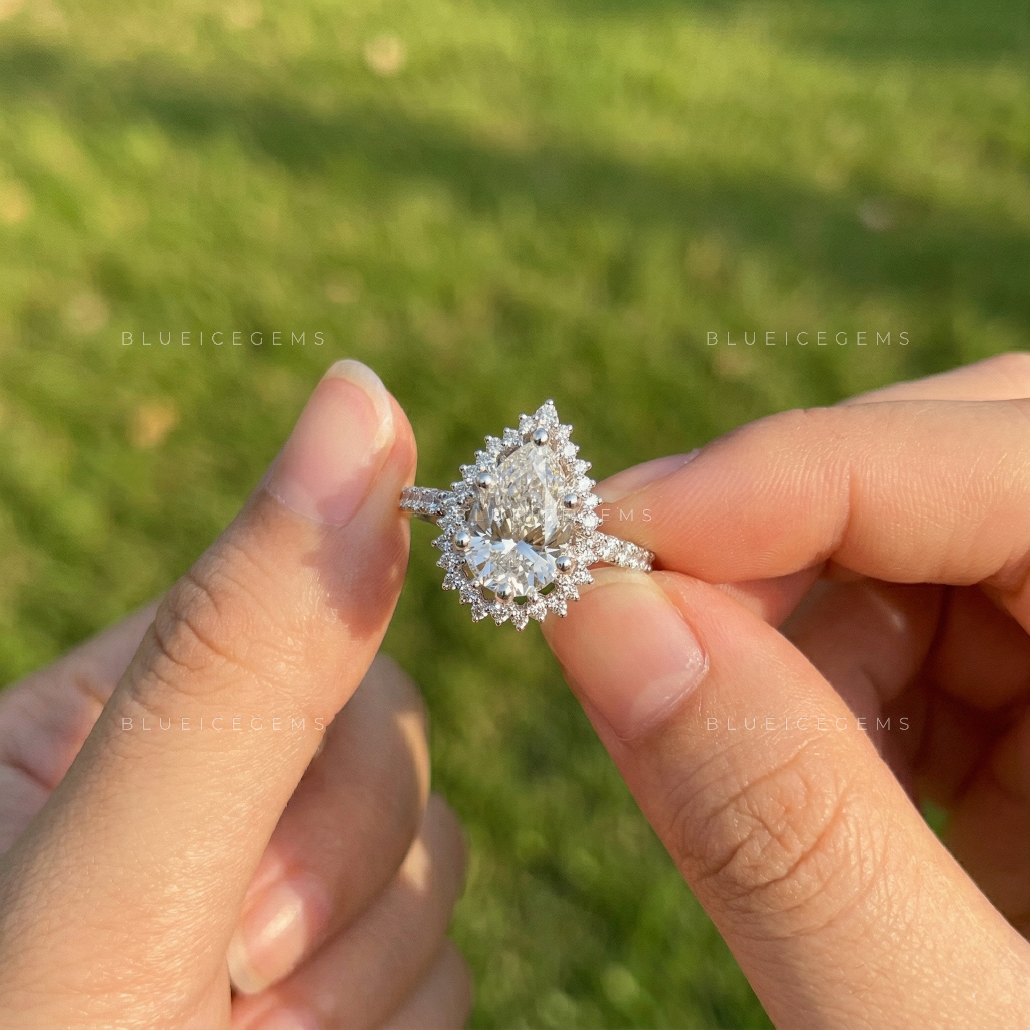 Elegant Radiance Pear Cut Pavé Engagement Ring
