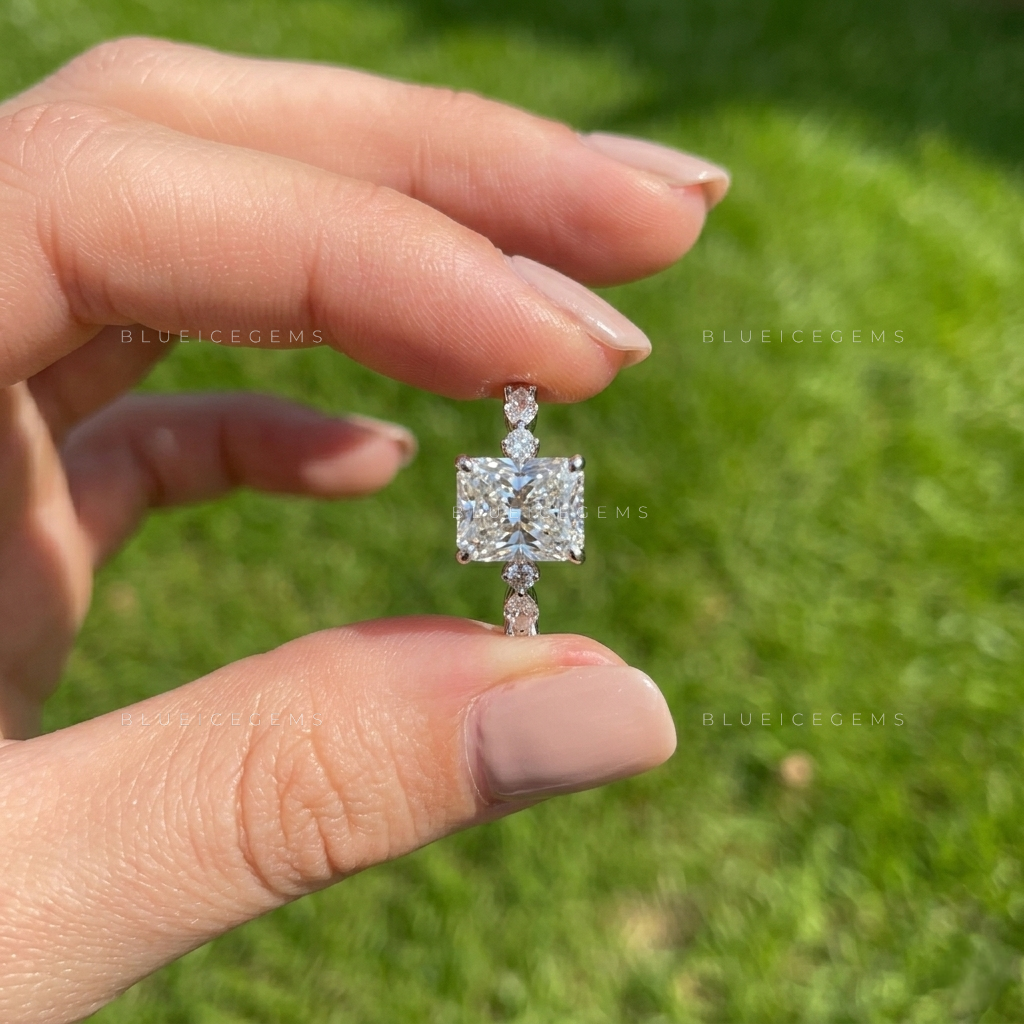 Radiant Brilliance Pave Accented Three-Stone Statement Ring