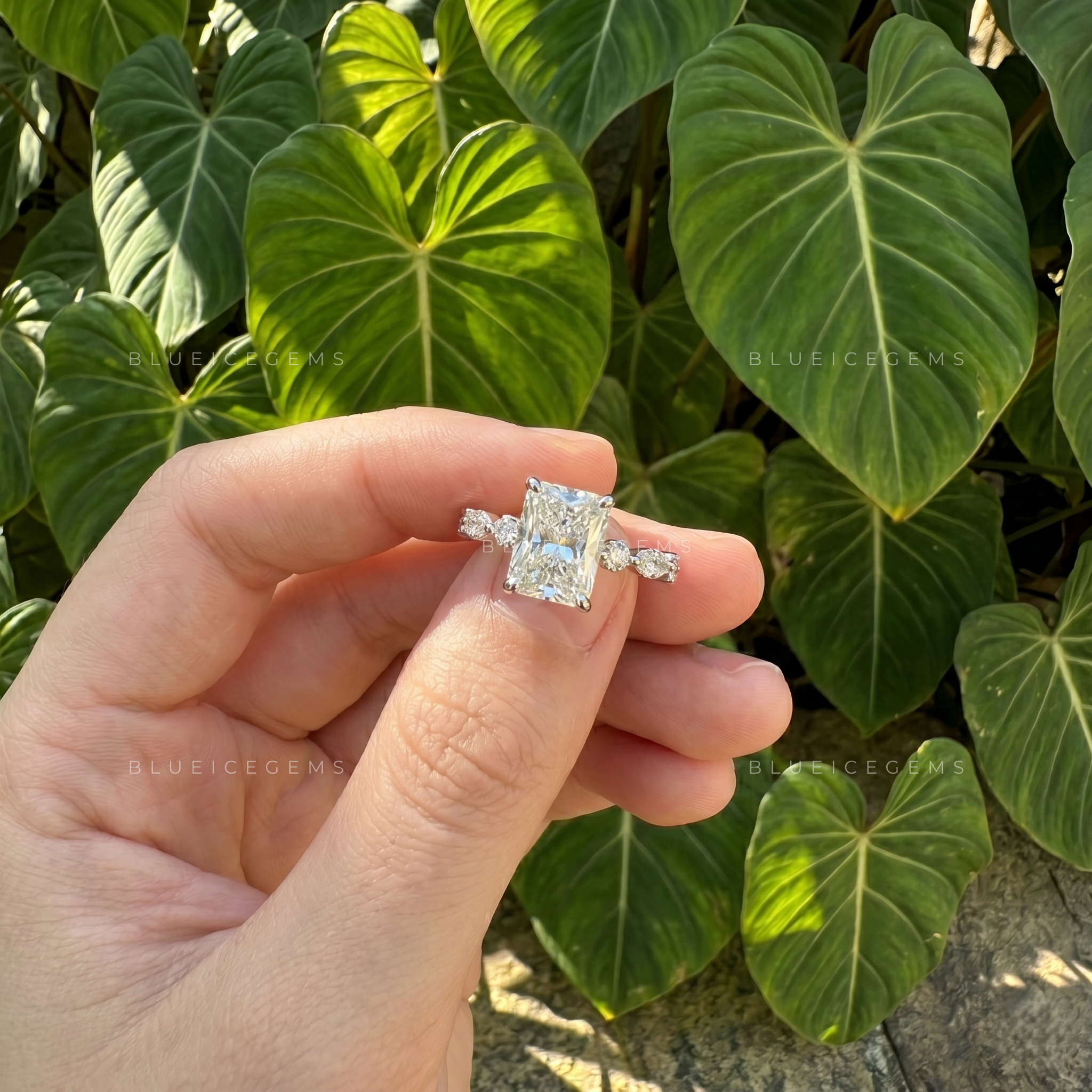 Exquisite Brilliance Radiant Cut Pavé Engagement Ring with Marquise Accents