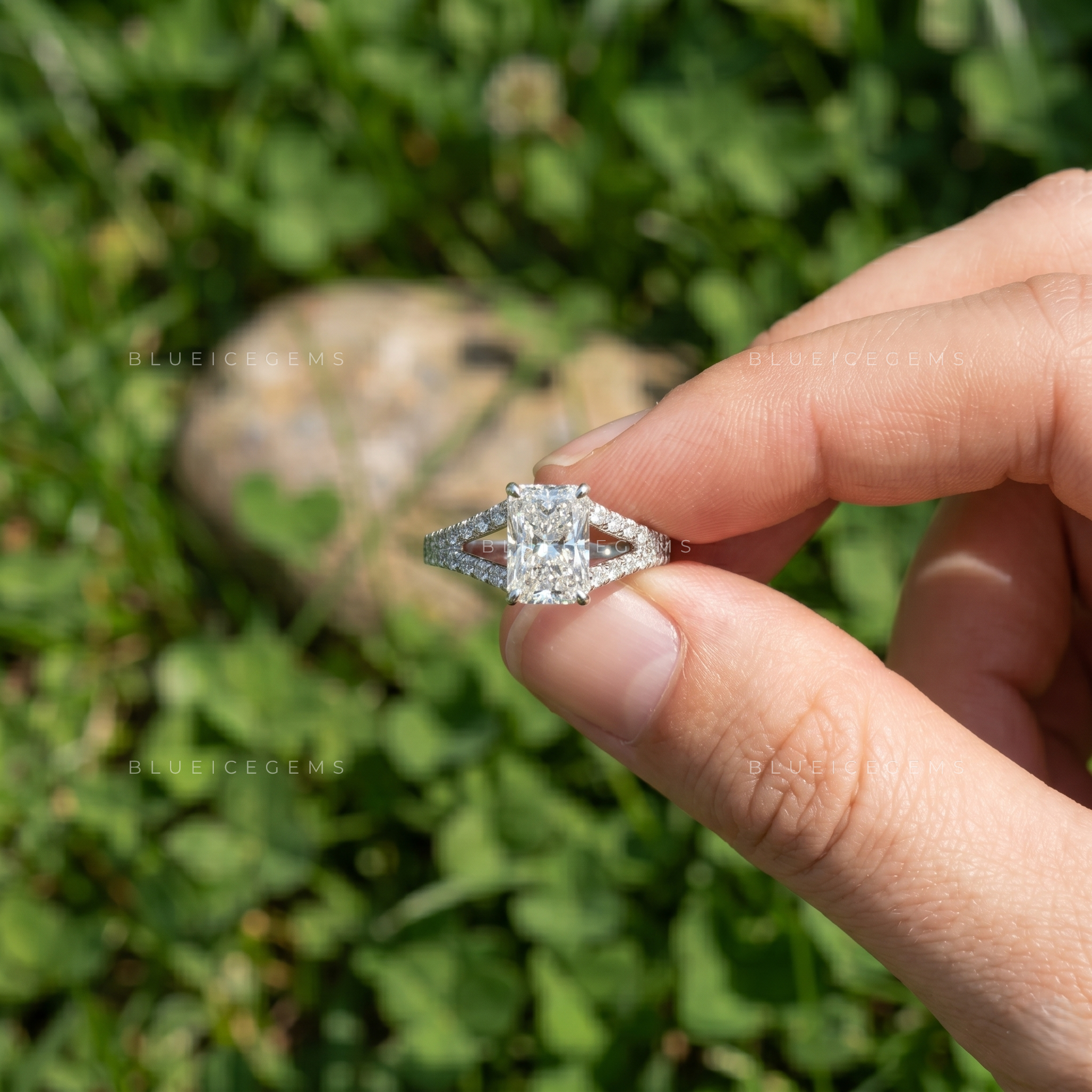 Sophisticated Radiant Brilliant Cut Cathedral Split Shank Statement Ring