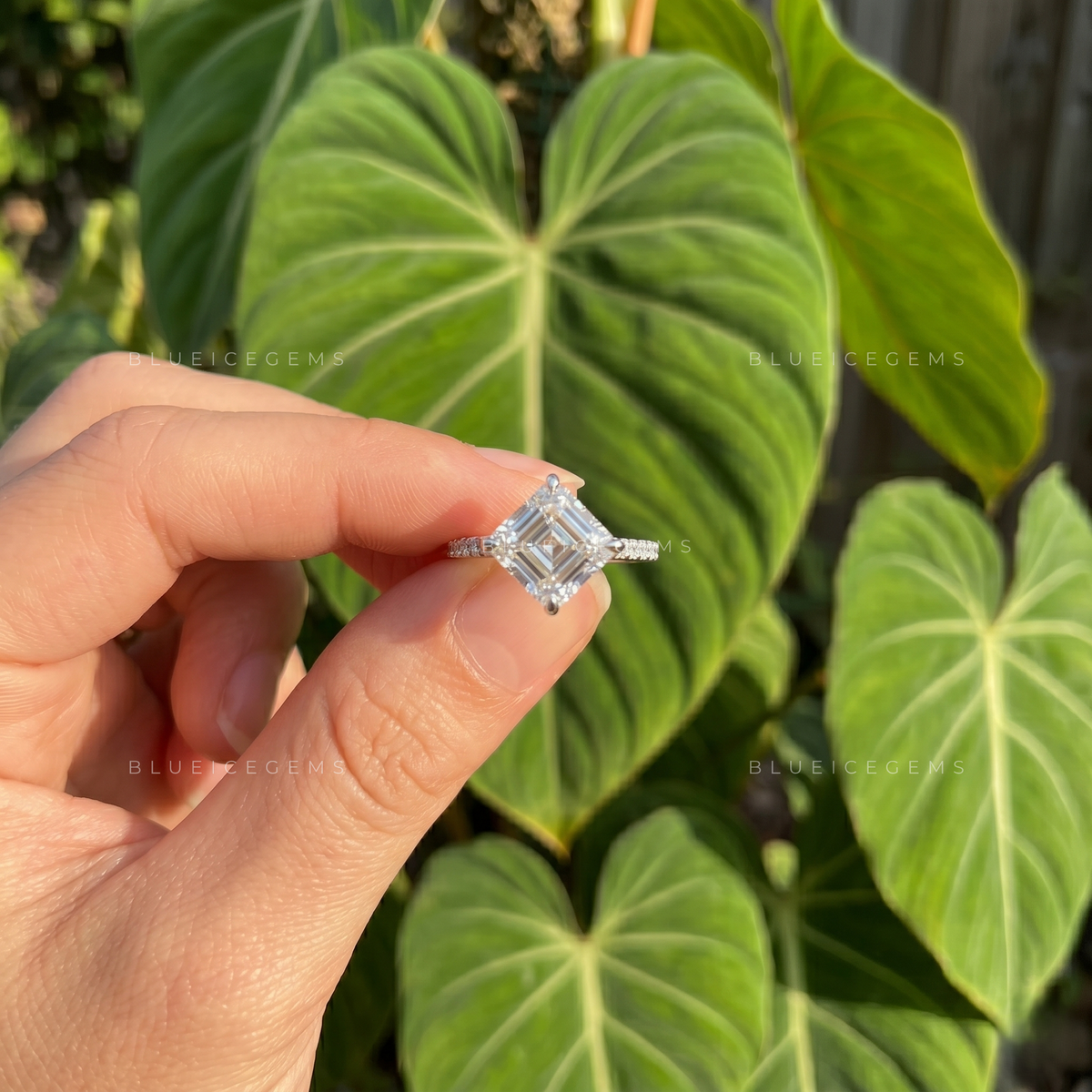 Vintage Precision Asscher Cut Hidden Halo Engagement Ring