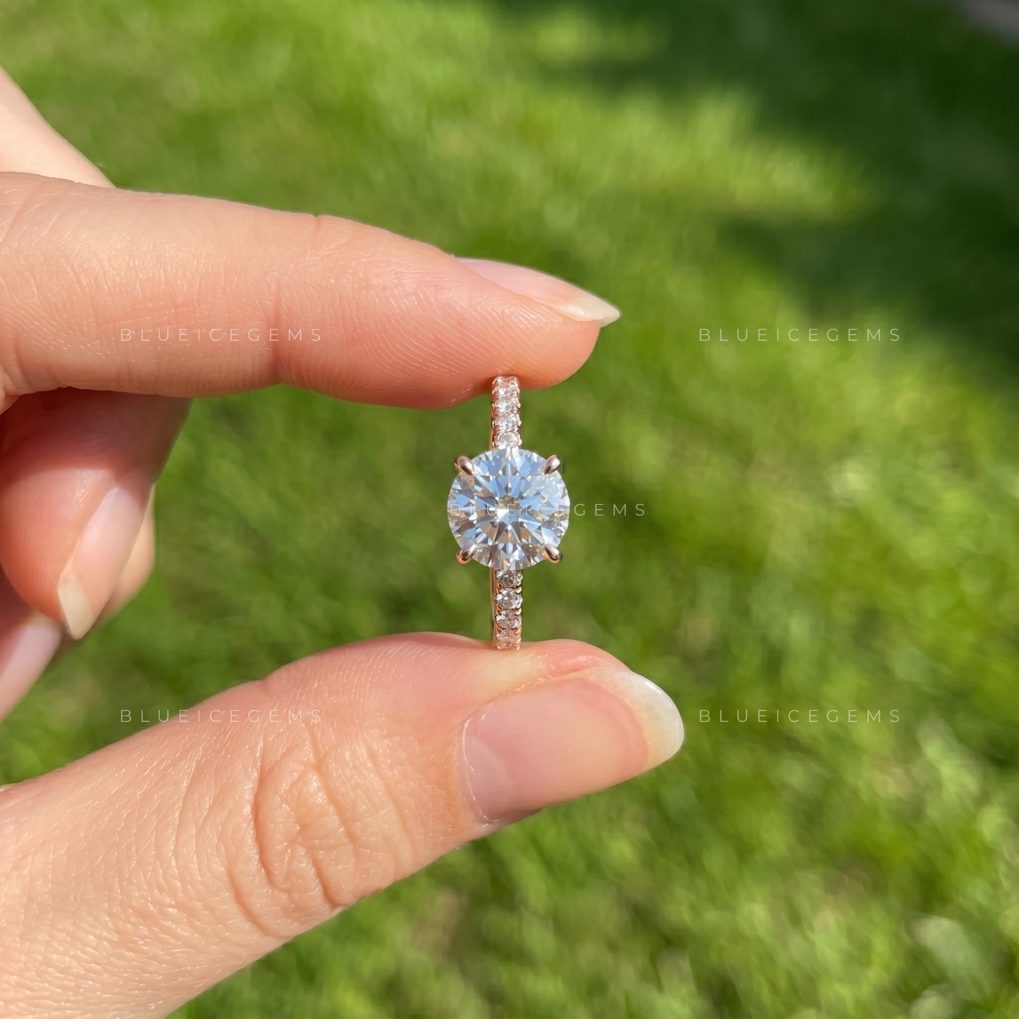 Classic Round Hidden Halo Statement Ring with Pave Setting