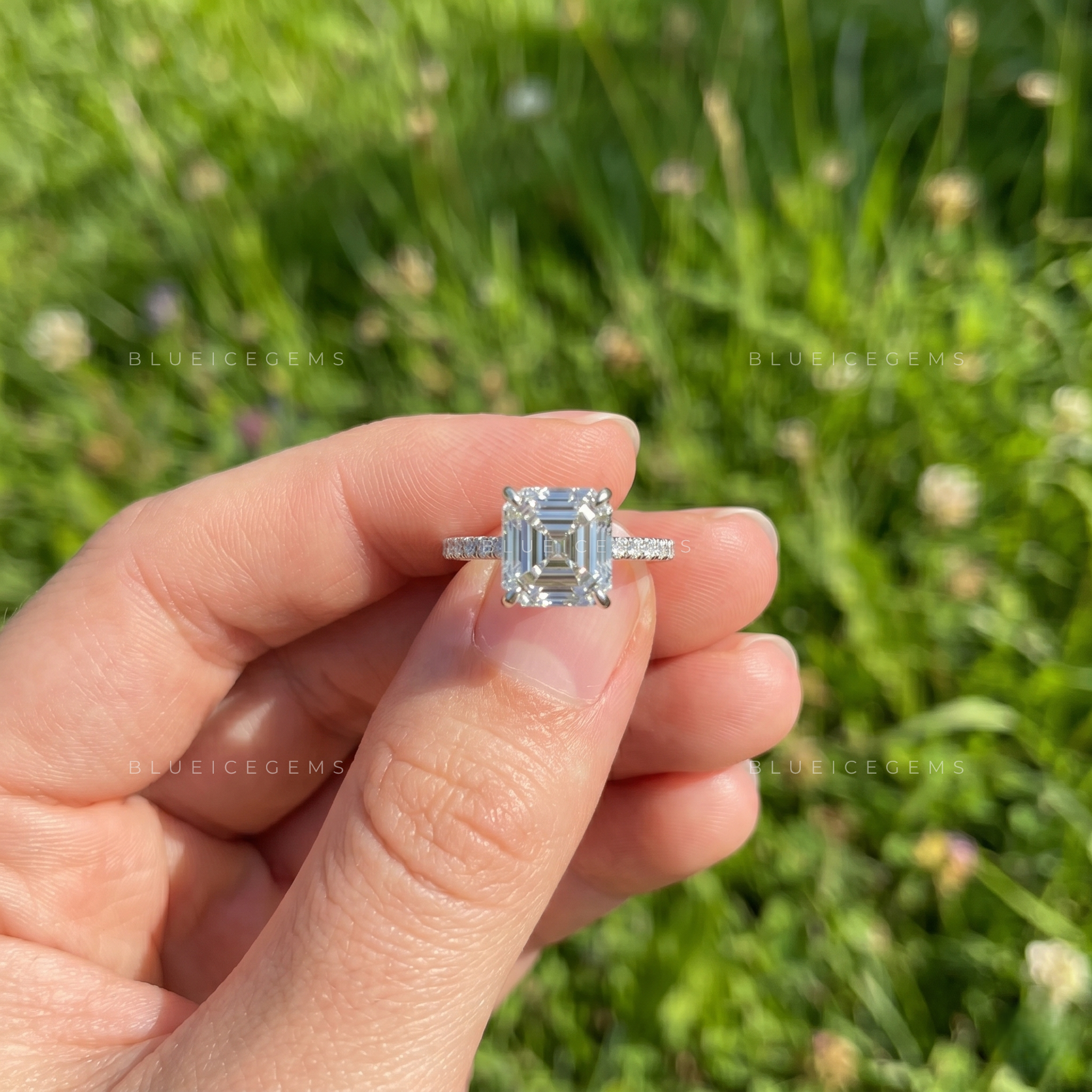 Vintage Brilliance Asscher Cut Pave Accent Engagement Ring