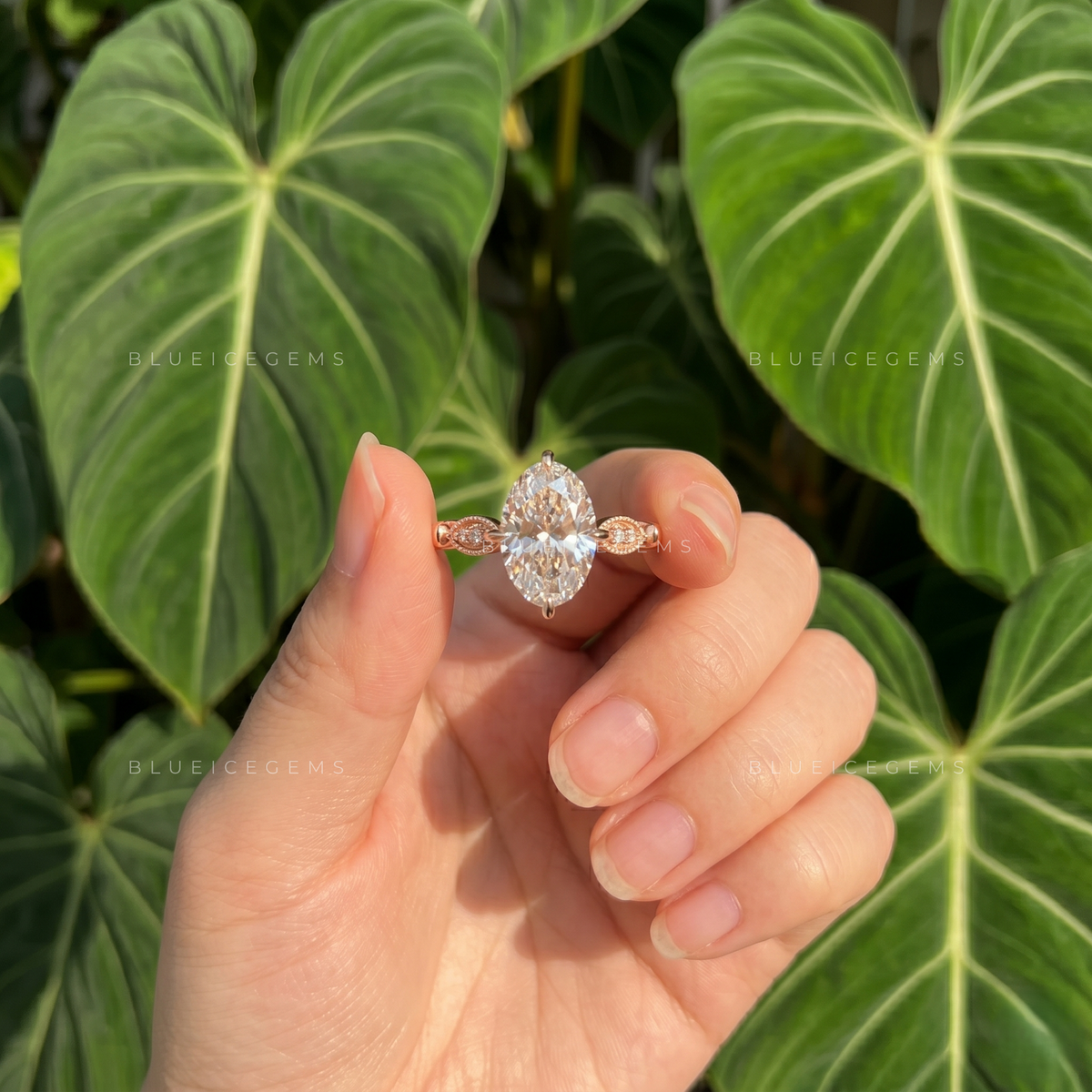 Vintage Inspired Oval Cut Compass Prong Engagement Ring with Diamond Accents