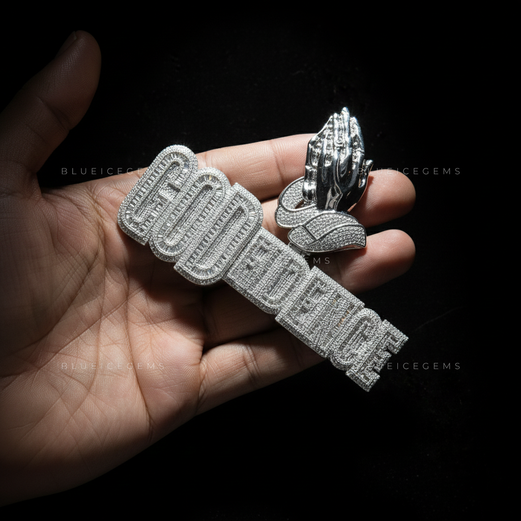 The "GODFIDENCE" Divine Aura: Praying Hands & Multi-Stone Block Fusion Pendant