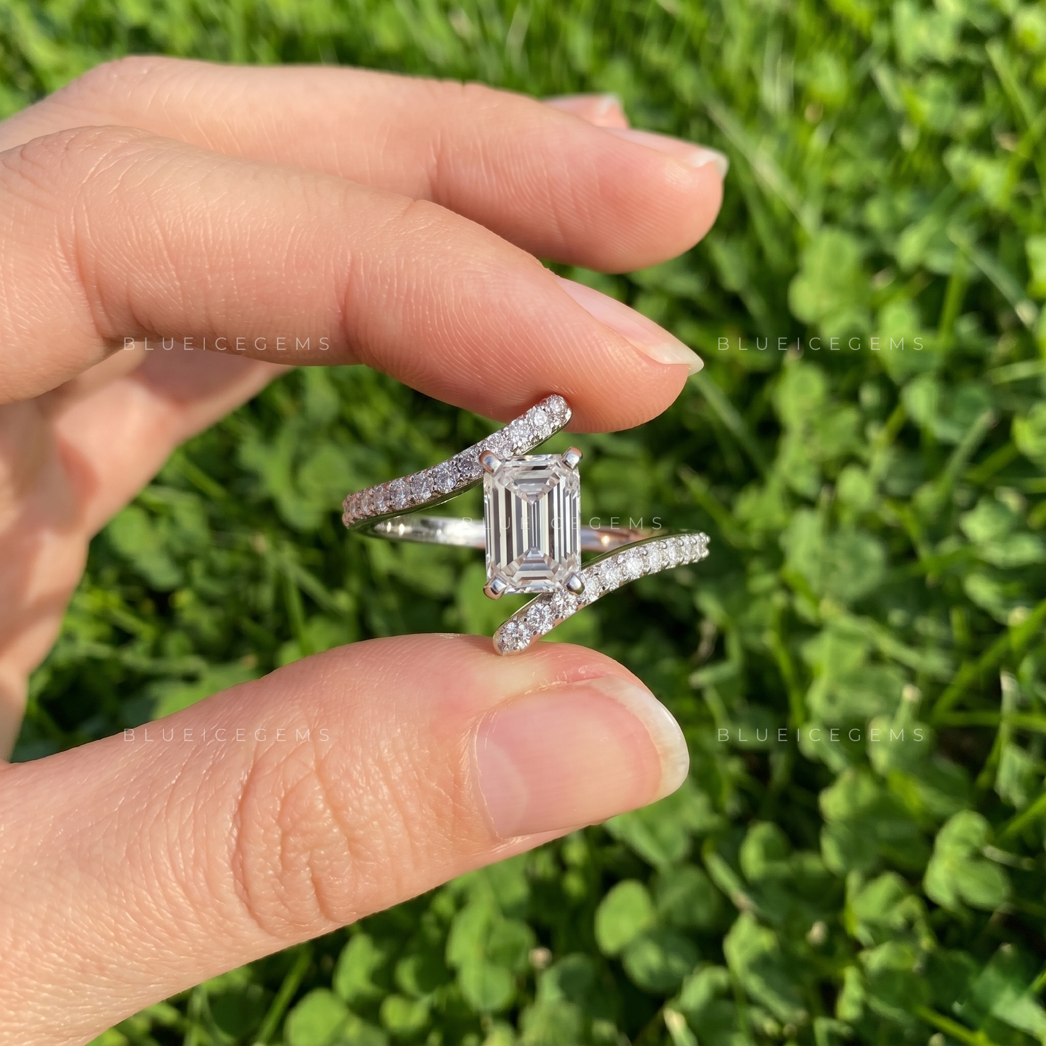 Architectural Elegance Emerald Cut Bypass Accent Anniversary Ring