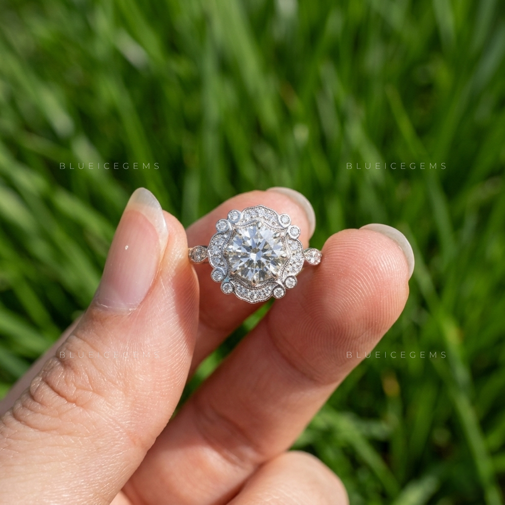 Octagonal Geometric Art Deco Heirloom Engagement Ring