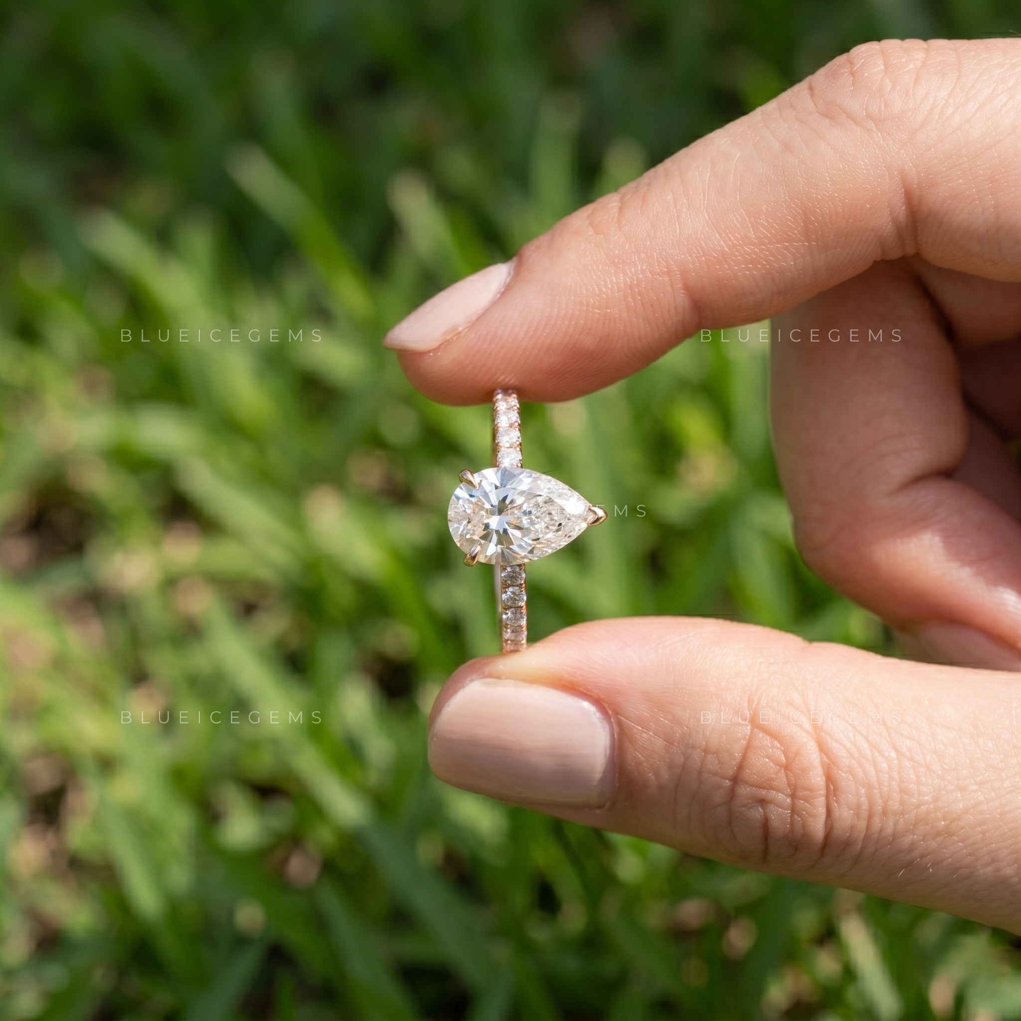 Elegant Pear Brilliant Cut Pave Accented Proposal Ring
