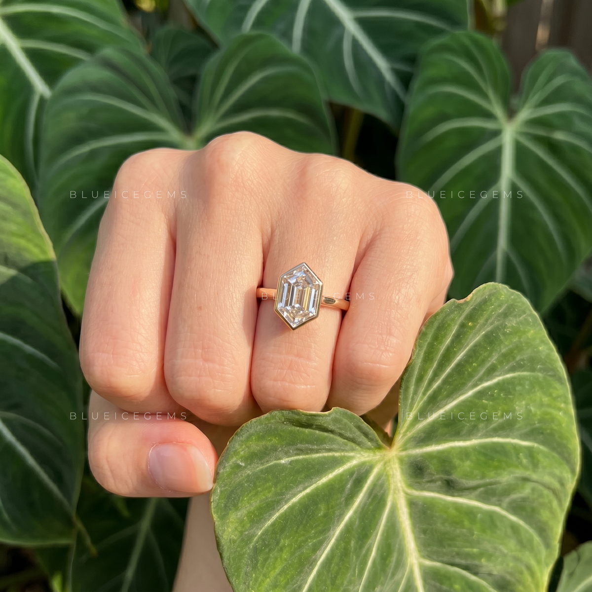 Geometric Grandeur Hexagon Step Cut Bezel Solitaire Engagement Ring