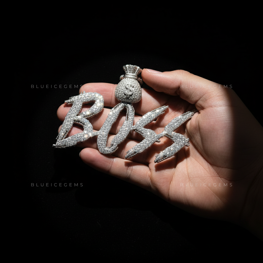 The "BOSS" Ambition: Sharp Electric Script & Money Bag Emblem Pendant