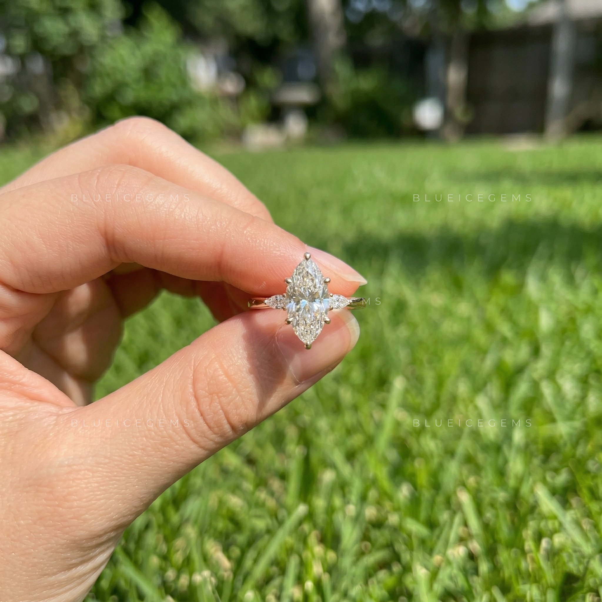 Romantic Radiance Marquise and Pear Cut Trilogy Engagement Ring