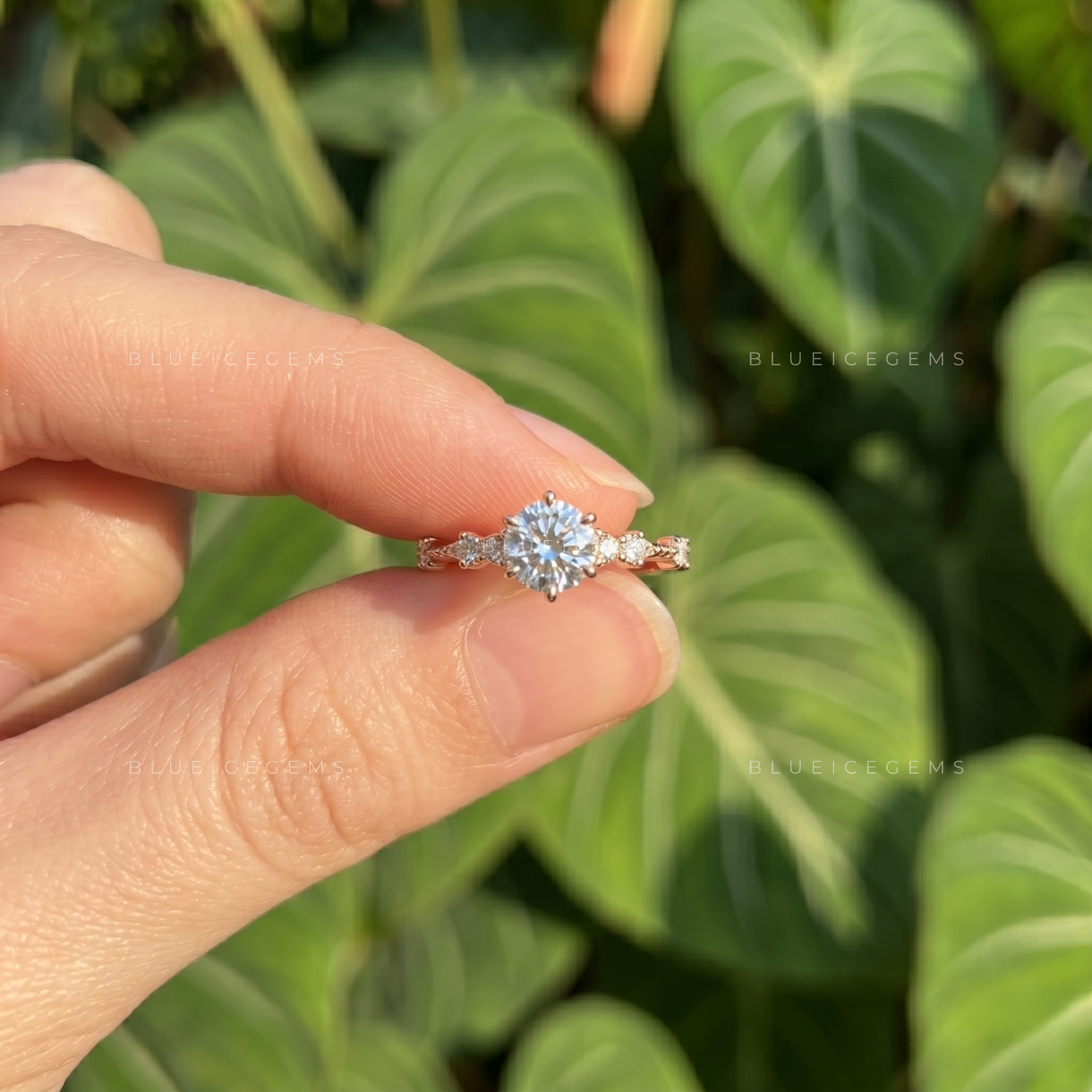 Luminous Grace Round Cut Side Accent Engagement Ring