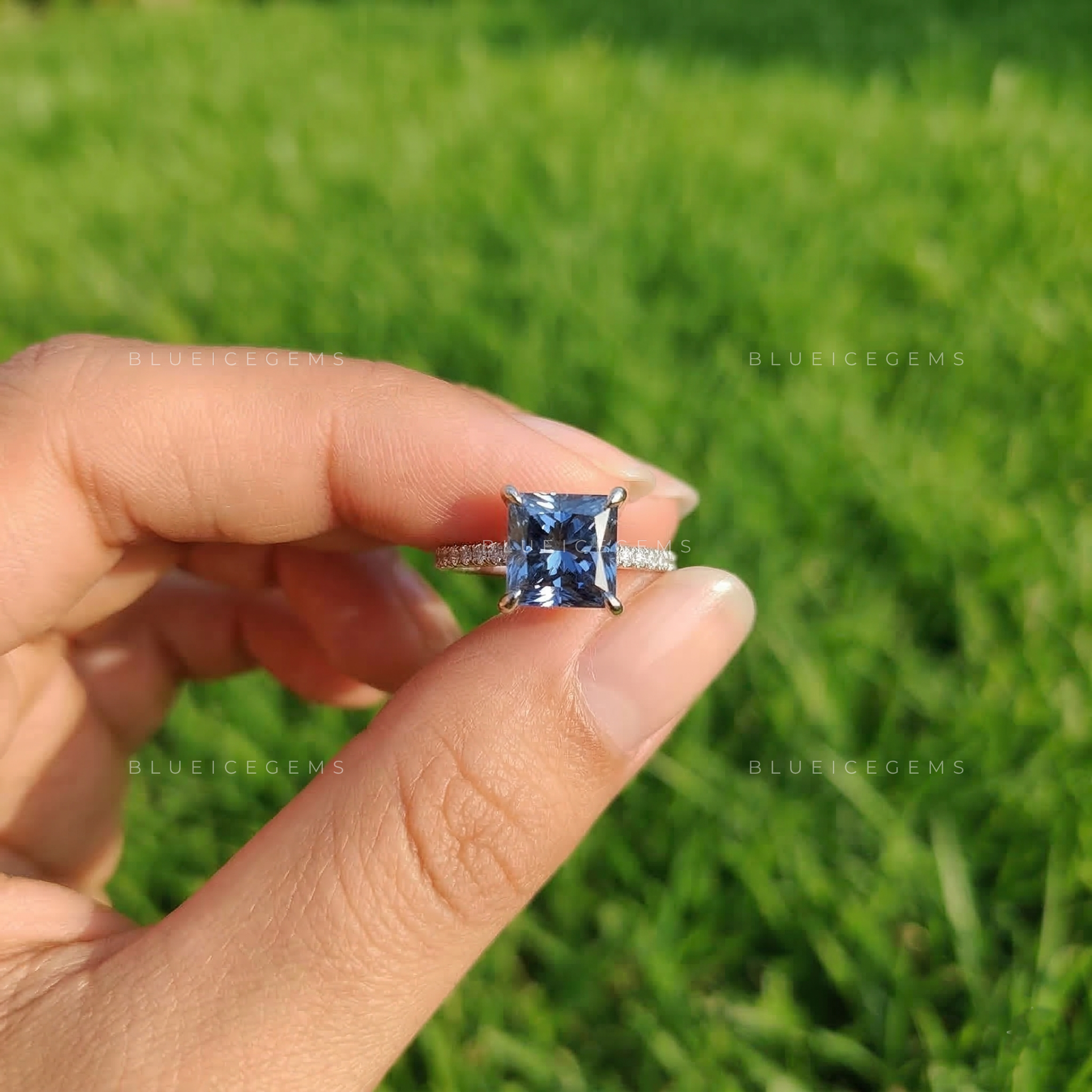 Cobalt Spark Princess Cut Solitaire Ring