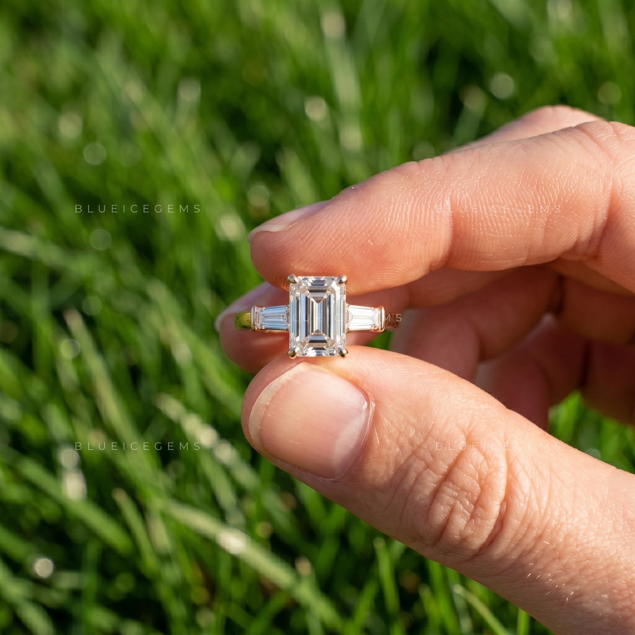 Refined Prestige Emerald Cut Baguette Accent Engagement Ring