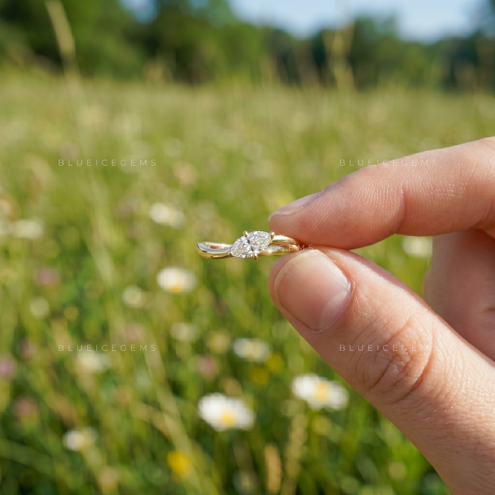 Avela Marquise Cut Horizontal East-West Solitaire Ring