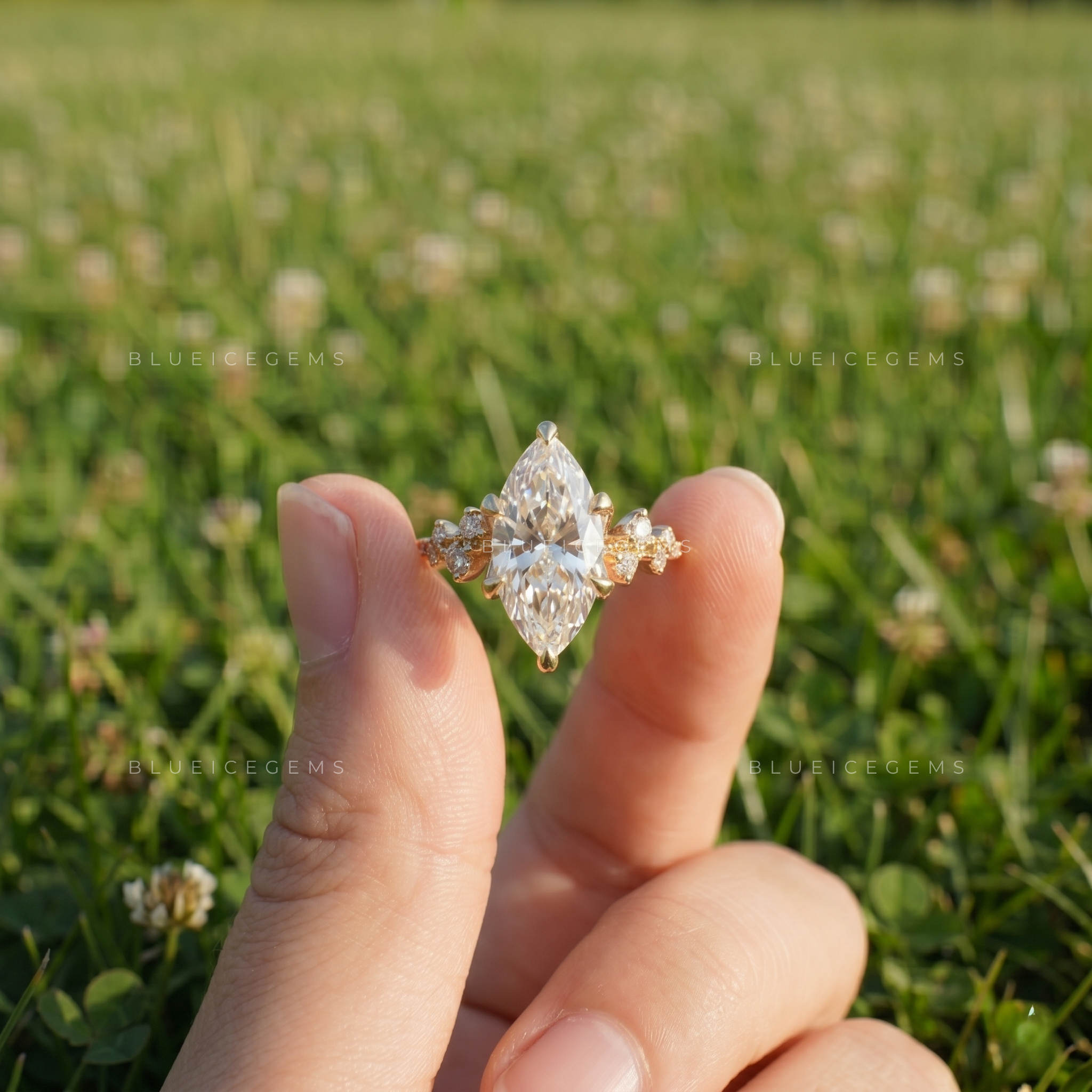 Elegant Whisper Marquise Brilliant Cut Hidden Halo Pave Engagement Ring