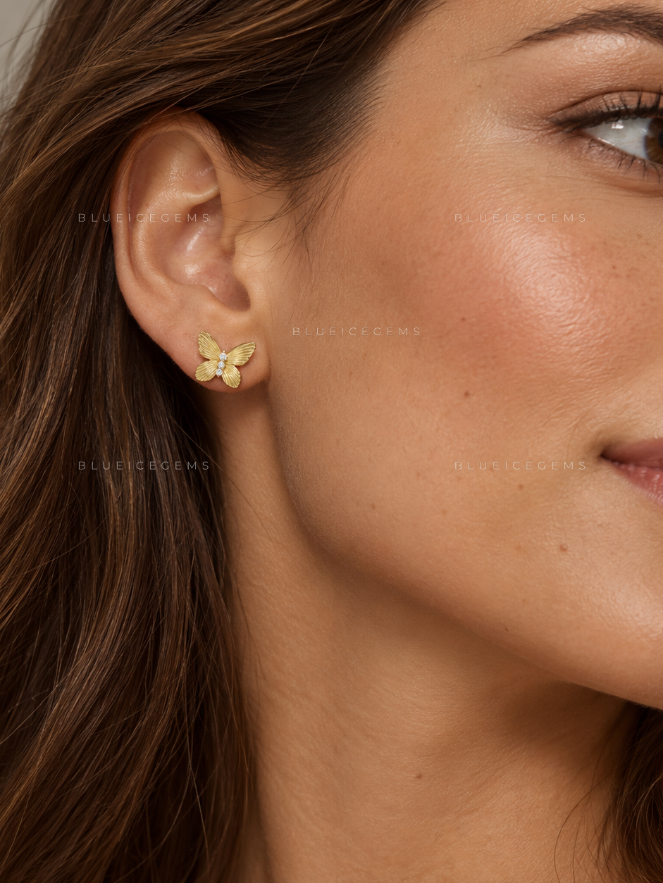 Sculptural Butterfly Diamond Stud Earrings