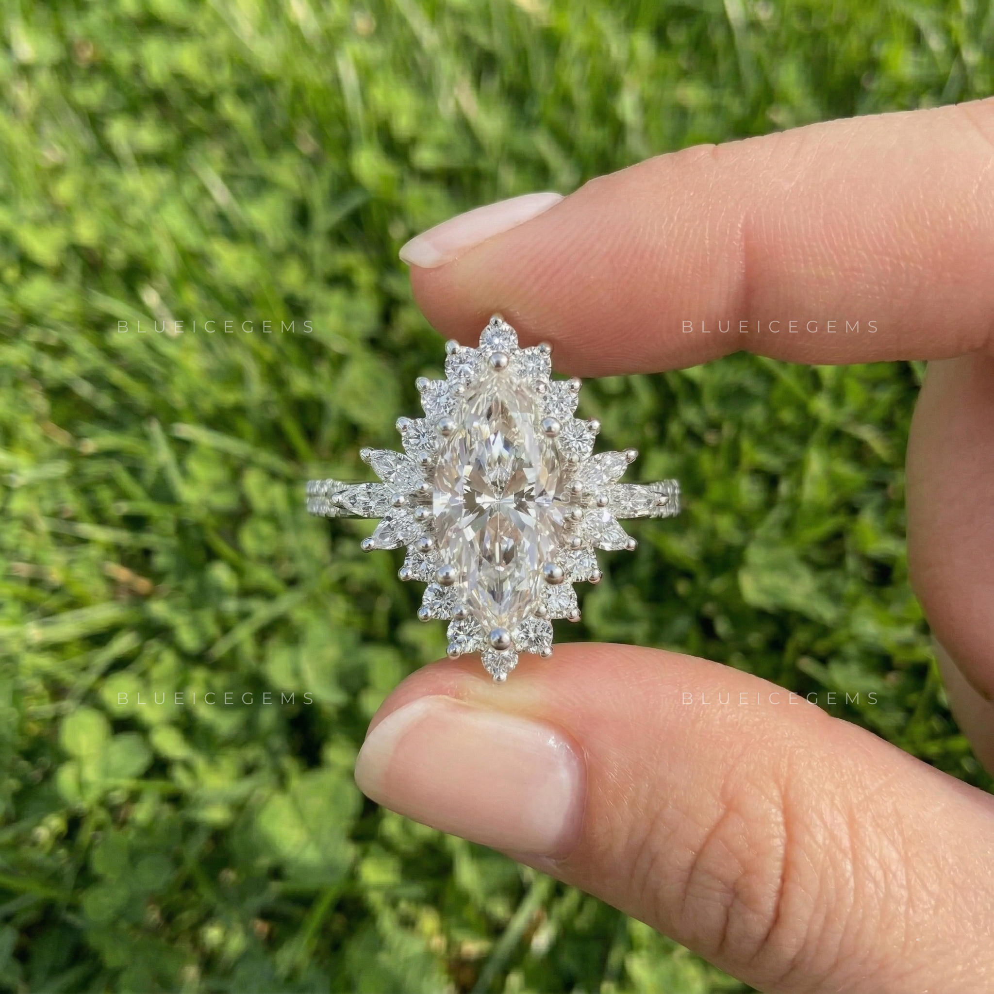 Graceful Splendor Marquise Cut Cluster Engagement Ring