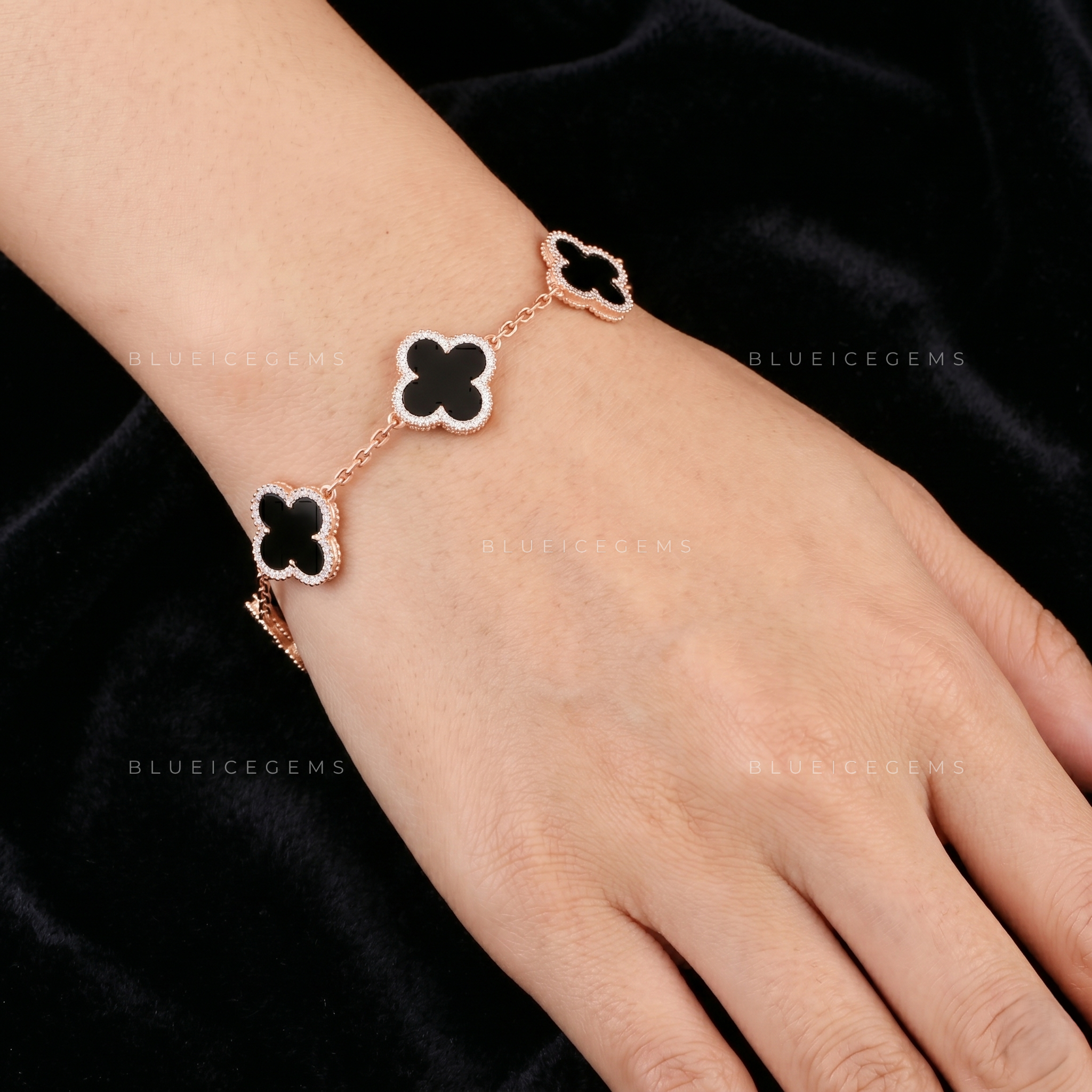 Midnight Fortune Iced Clover Link Statement Bracelet