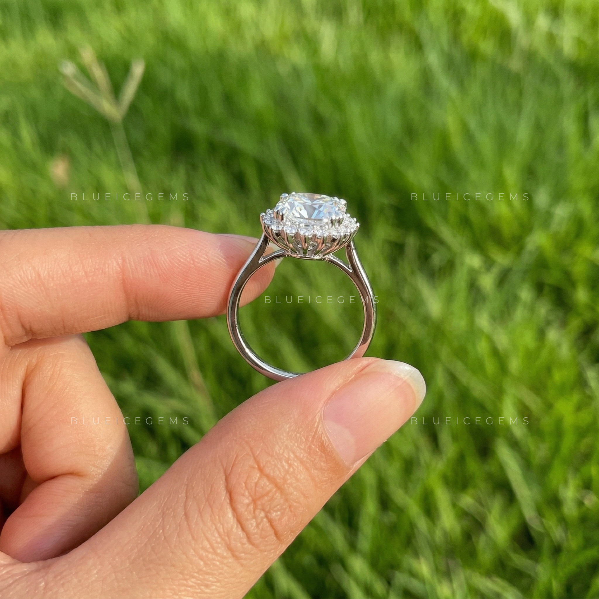 Velvet Radiance Cushion Cut Hidden Halo Engagement Ring