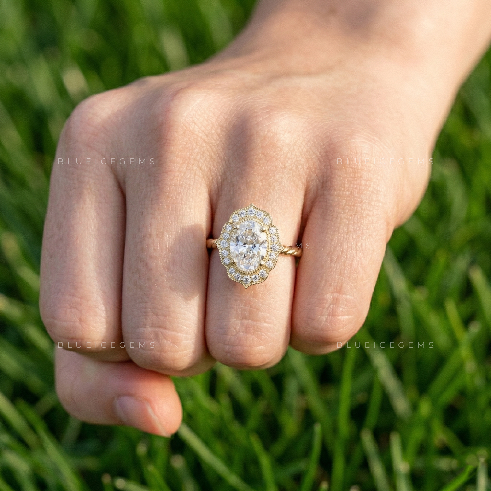Elegant Aura Oval Cut Pavé Engagement Ring