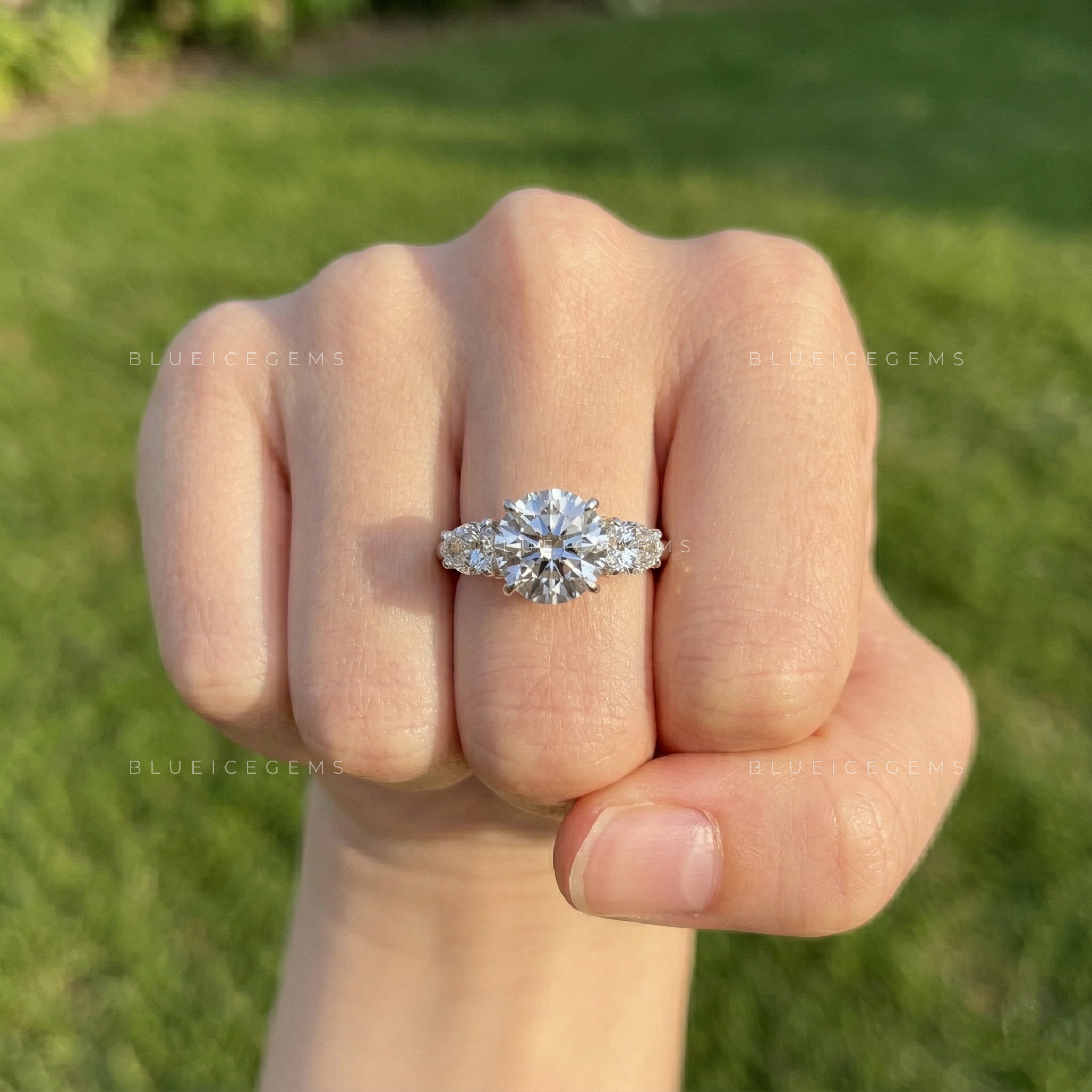 Celestial Brilliance Round and Pear Cut Trilogy Ring