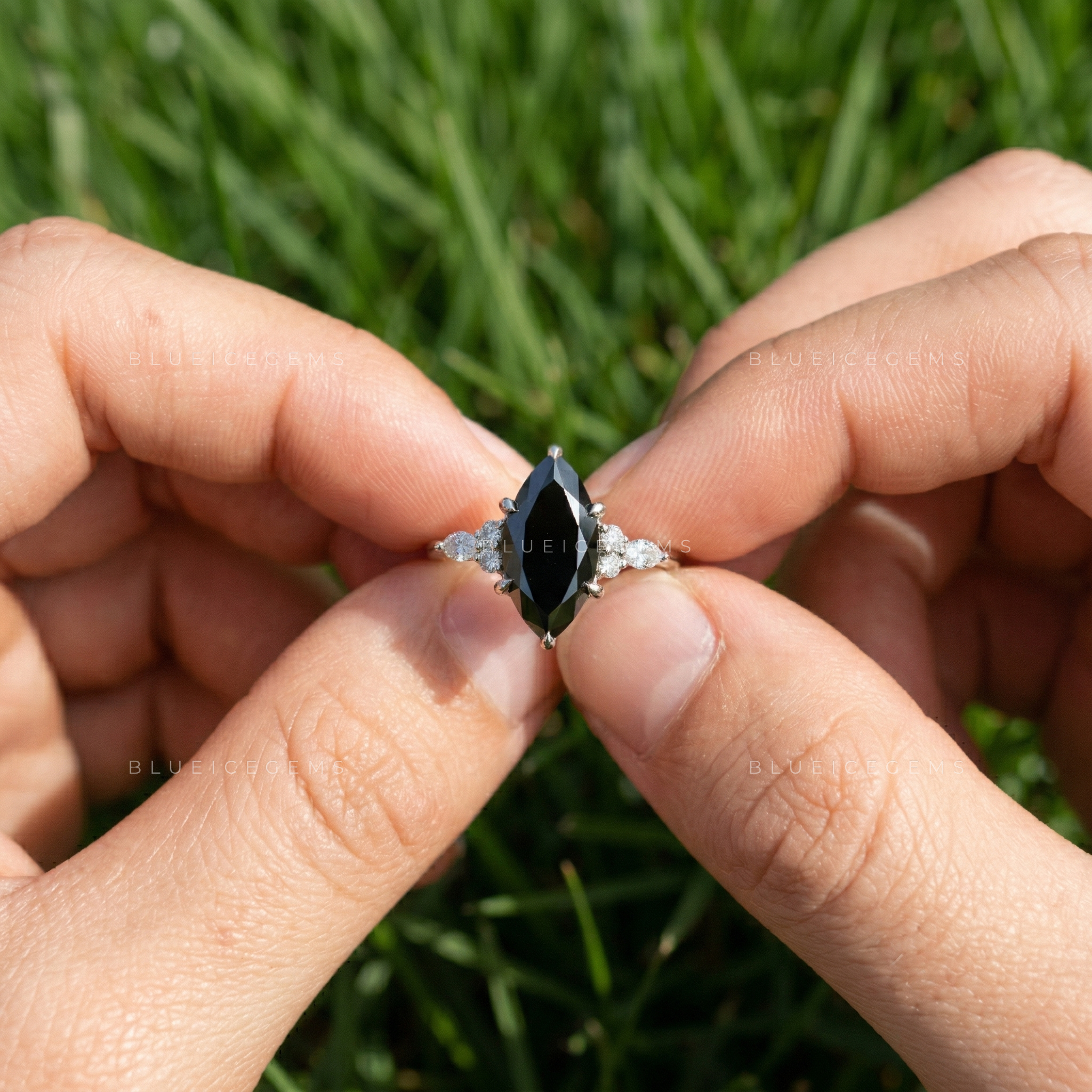Midnight Noir Marquise Cut Black Diamond Vine Engagement Ring