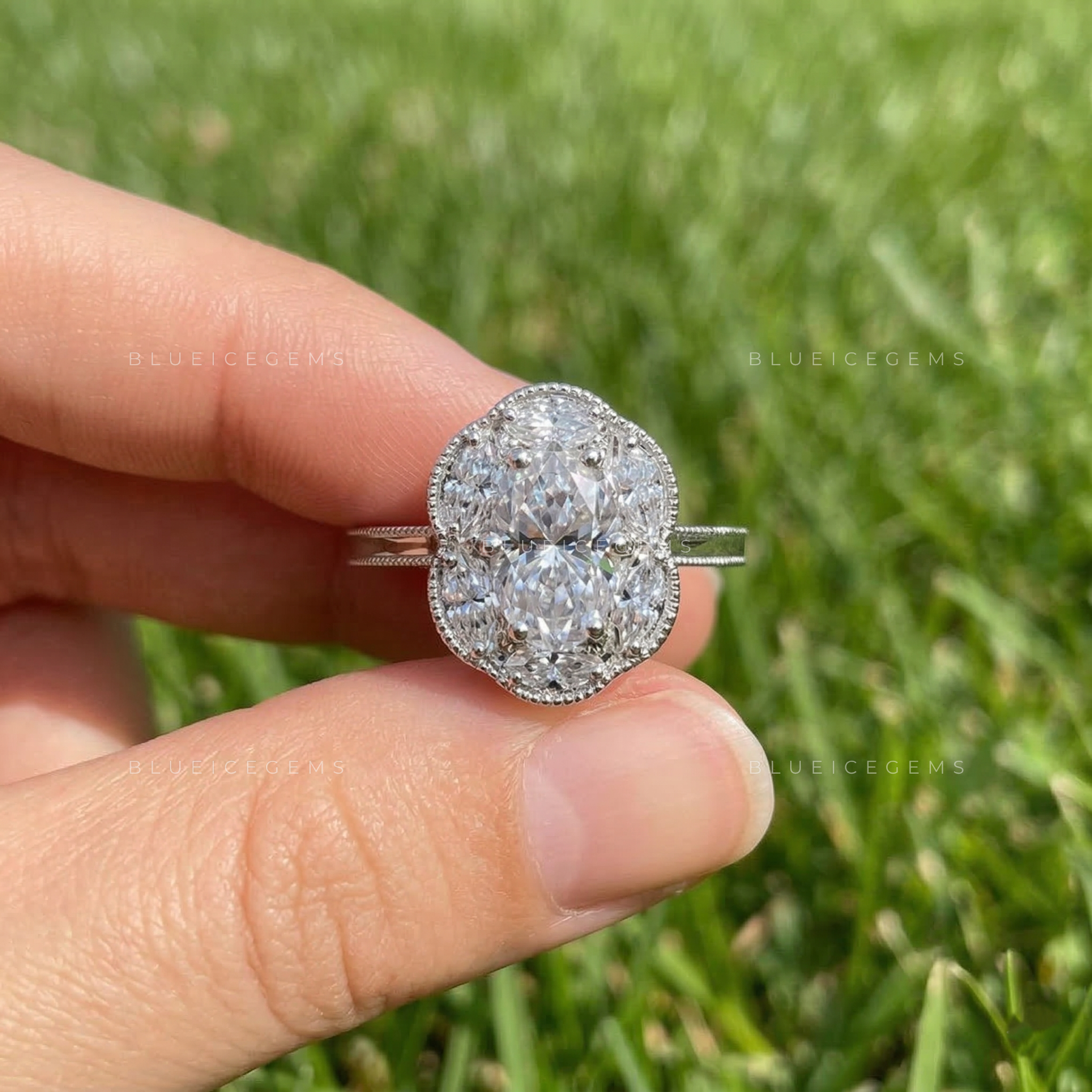 Botanical Grace Oval and Marquise Trilogy Ring