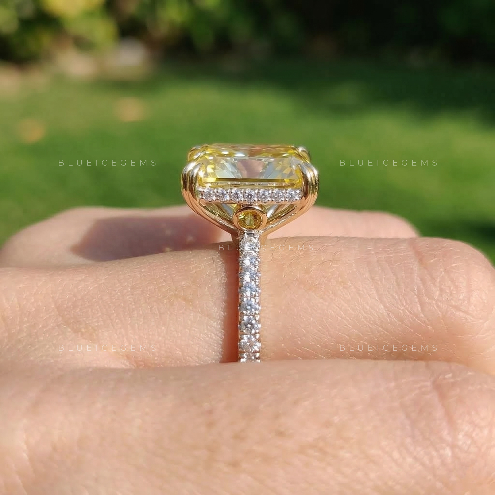 Golden Solstice Radiant Cut Canary Yellow Ring