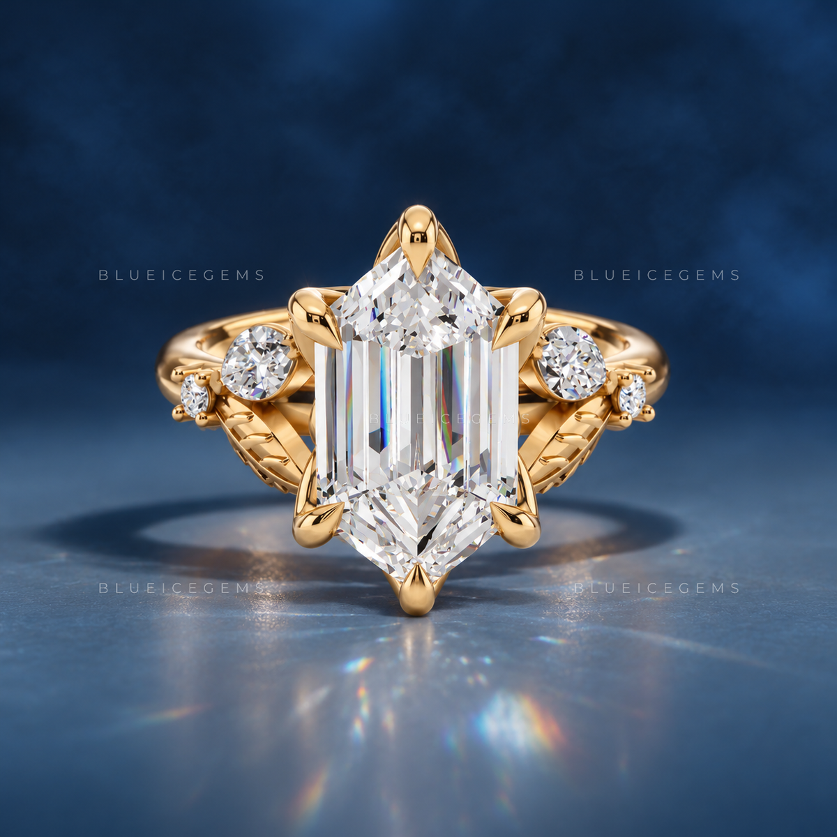 Blossom Floral Elongated Hexagon Engagement Ring