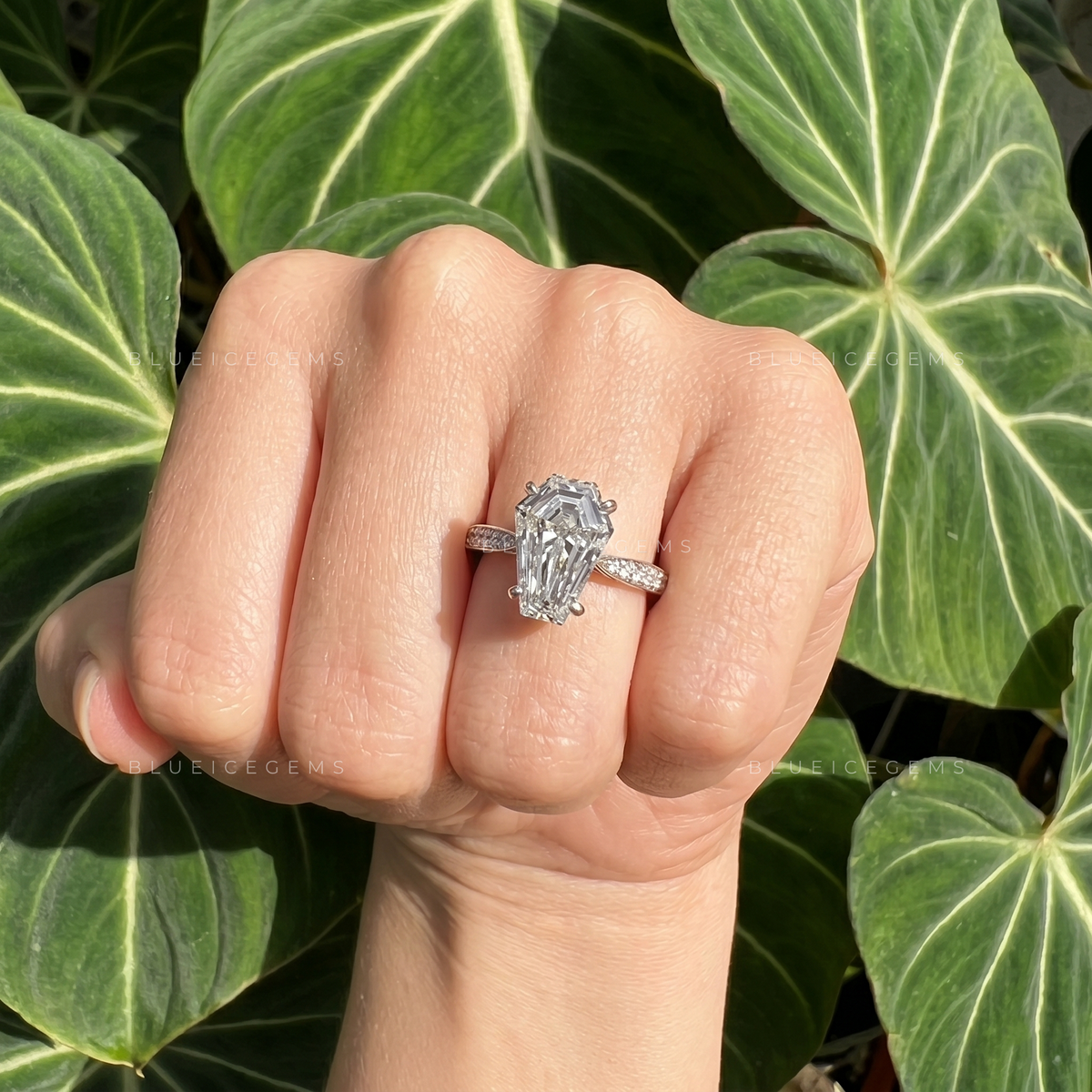 Gothic Elegance Coffin Cut Pavé Engagement Ring
