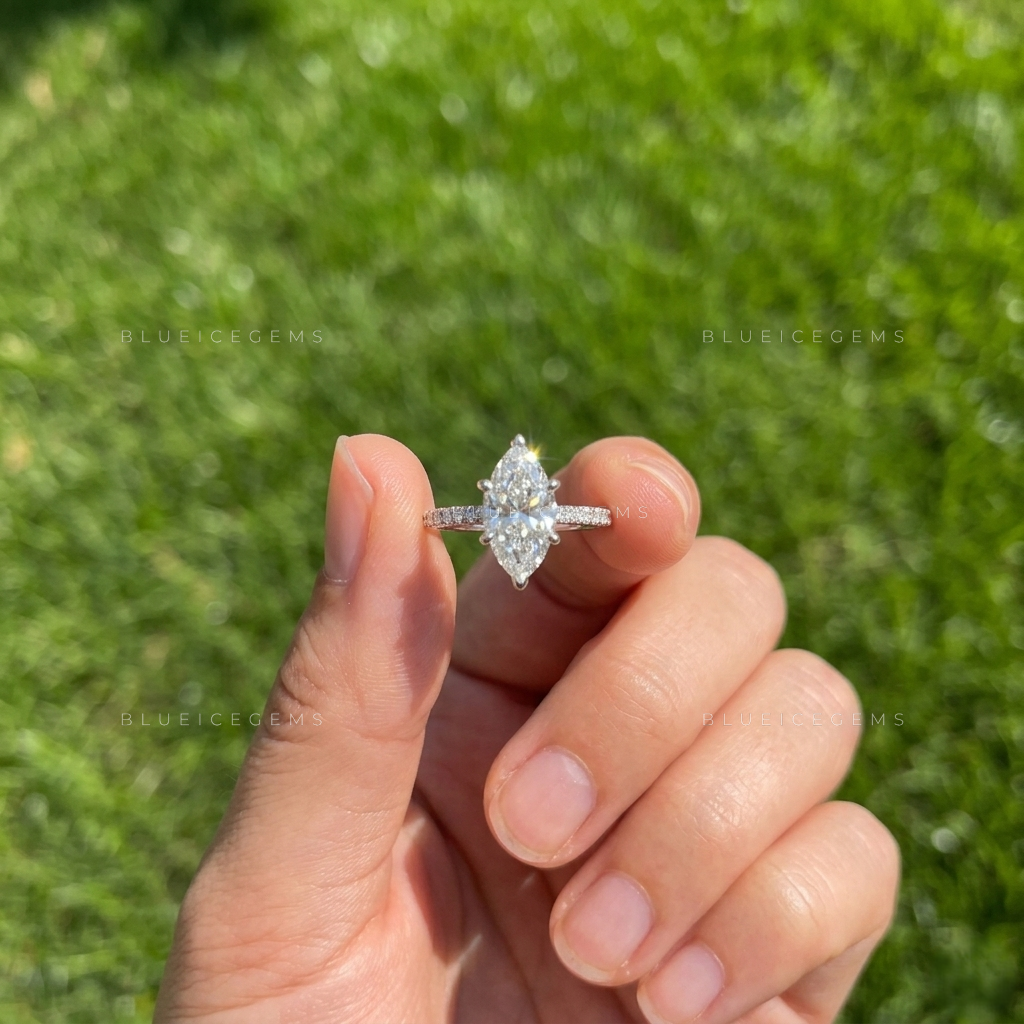 Splendid Marquise Brilliant Cut Pave Accented Heritage Engagement Ring