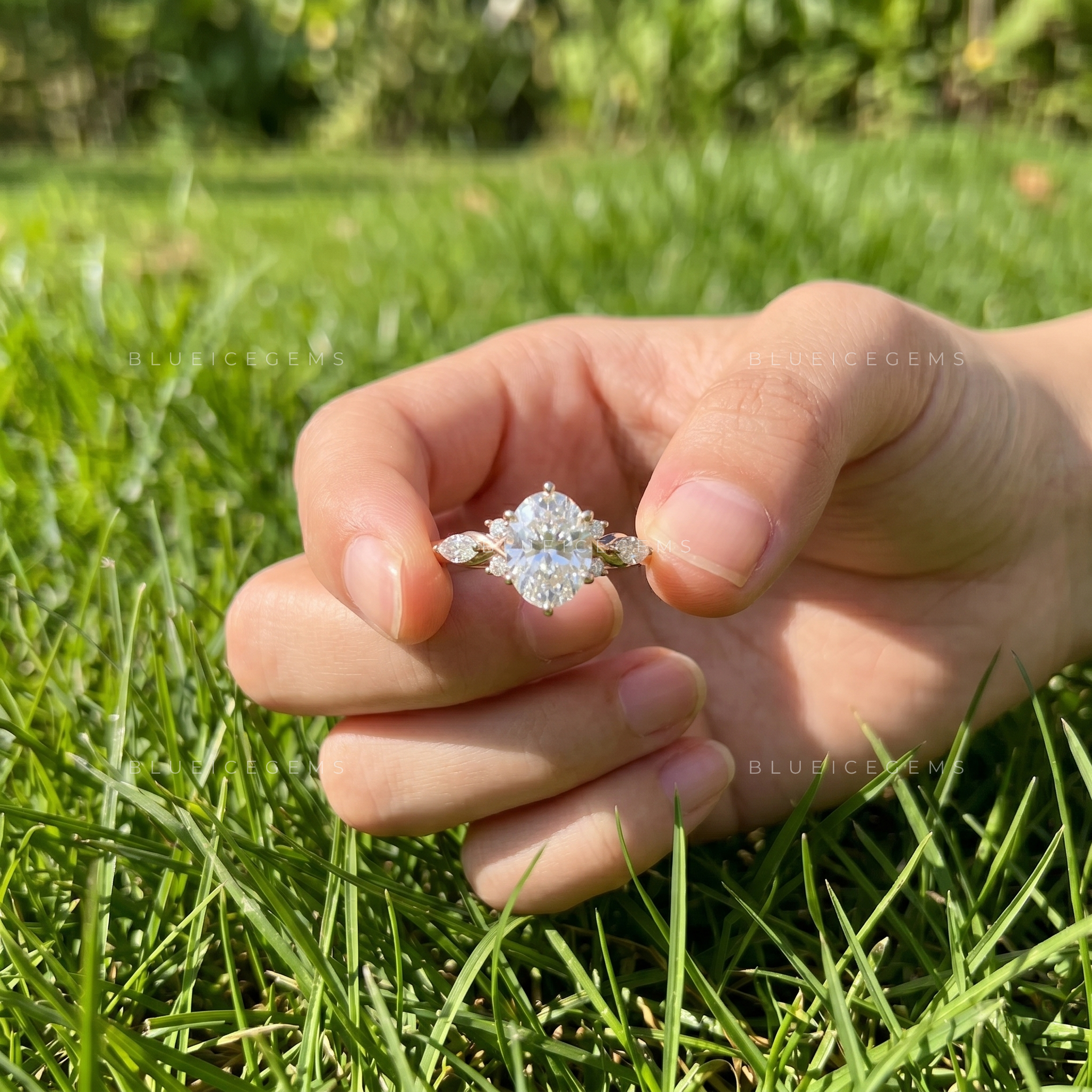Ethereal Harmony Oval Cut Delicate Accent Trilogy Ring