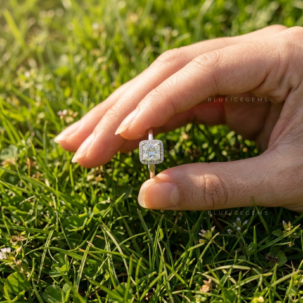 Exquisite Princess Cut Centerpiece with Sparkling Round Accent Stones